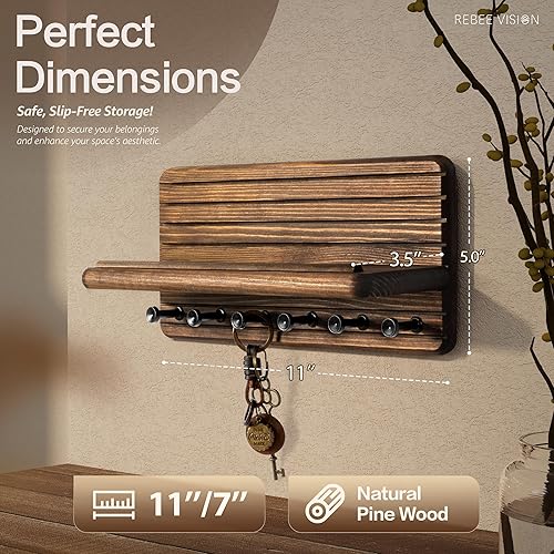 Miniatura 3 de Rebee Vision Soporte de pared para llaves de granja para decoración del hogar, soporte decorativo de madera de pino para pared con 6 ganchos y