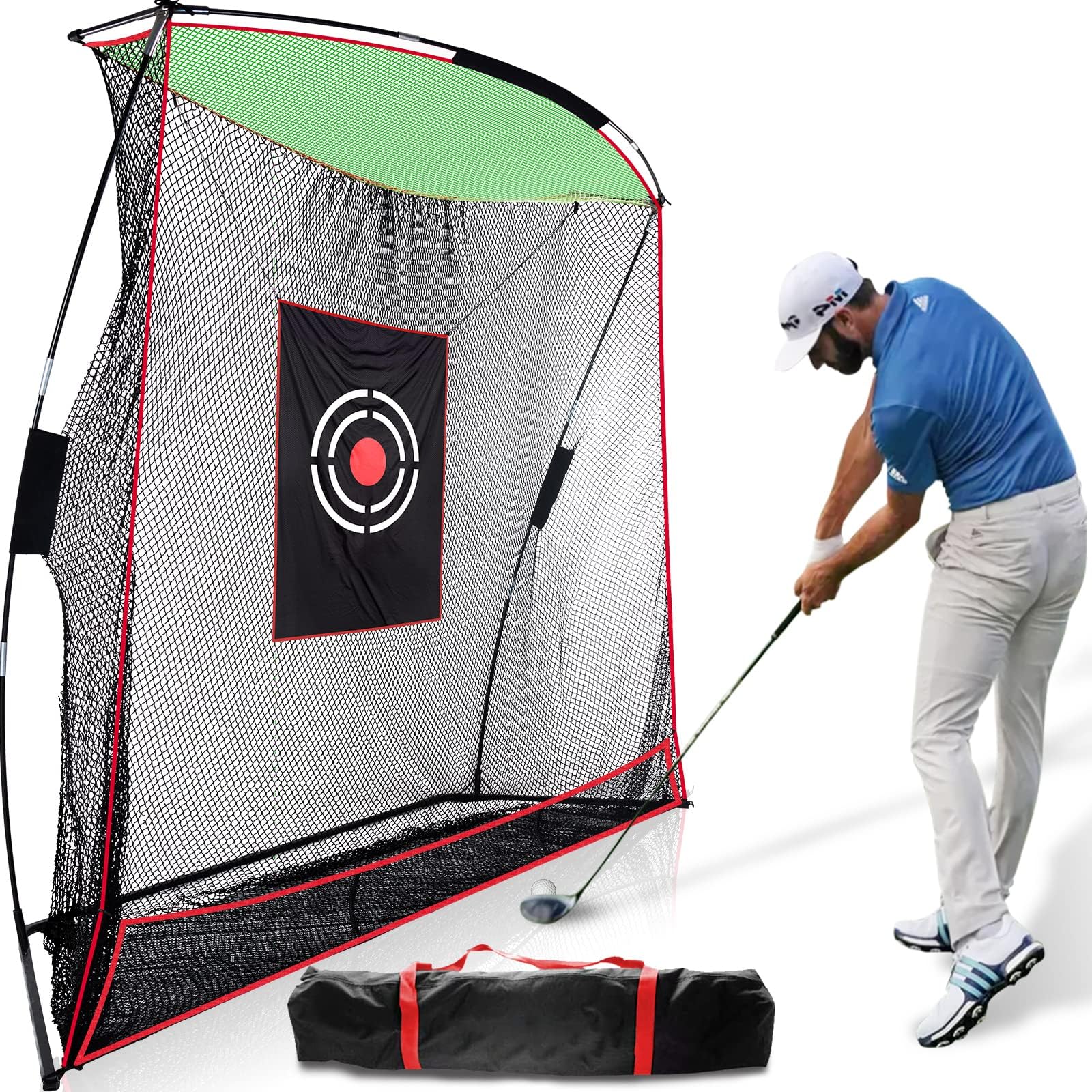 Golfnetz 305x240 cm: stabiles Golf Übungsnetz für Garten Garage Indoor Outdoor mit Glasfaser Metall Rahmen platzsparendes Abschlagnetz Driving Range Netz inklusive Zielscheibe Tragetasche