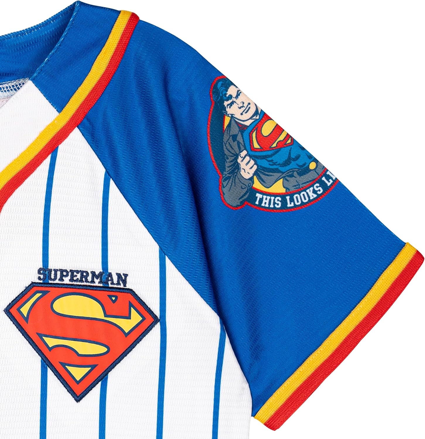 DC Comics Justice League Superman Mesh Baseball Jersey Athletic Button Down Shirt Toddler to Big Kid Sizes (4T - 14-16)