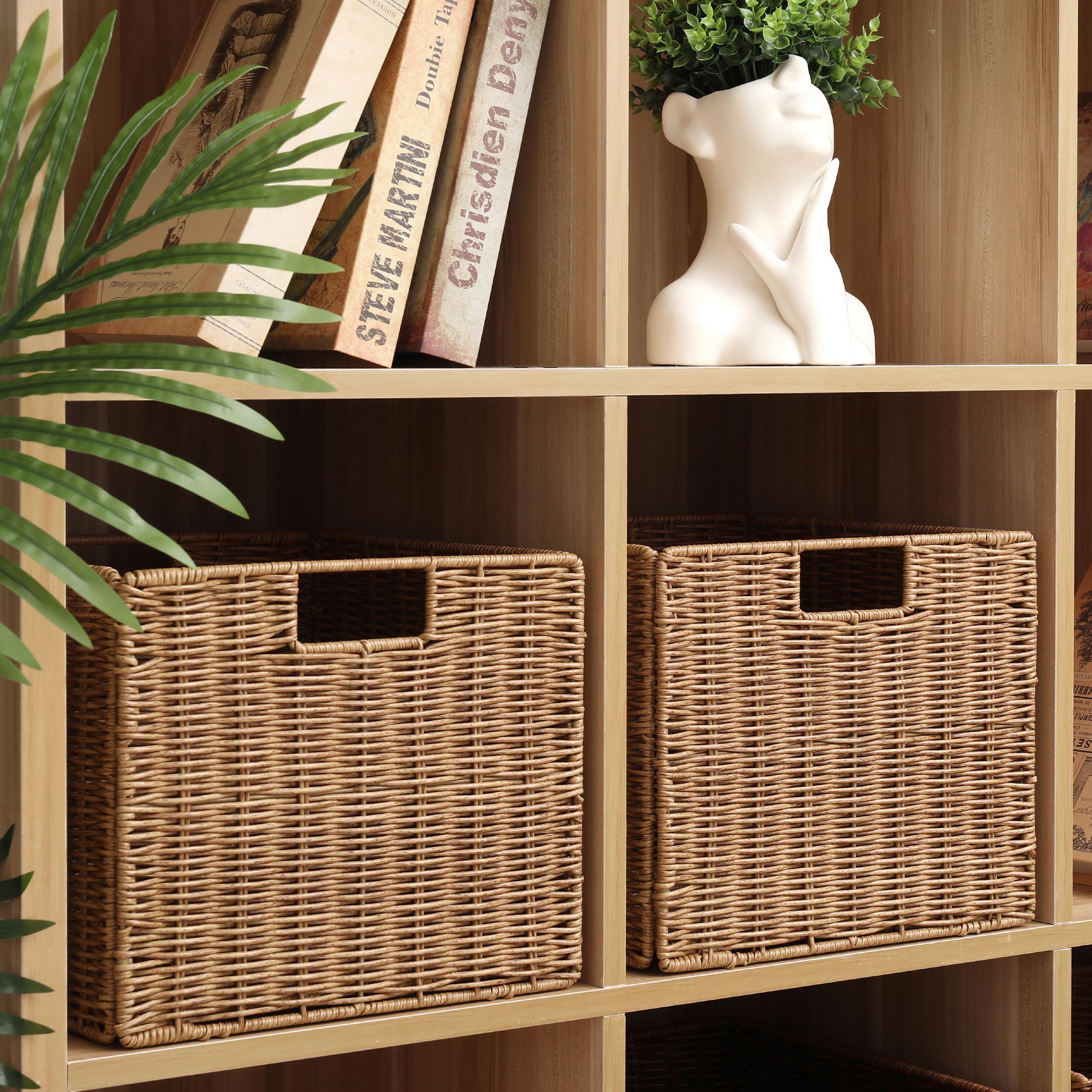 4er-Set Kallax Expedit Regal Korb/Kallax Korb Geflochten / 30 x 30 x 25,5H cm/Faltkorb Flechtkorb/Regalbox Storage Box/Aufbewahrungskorb Regalkorb Faltbar