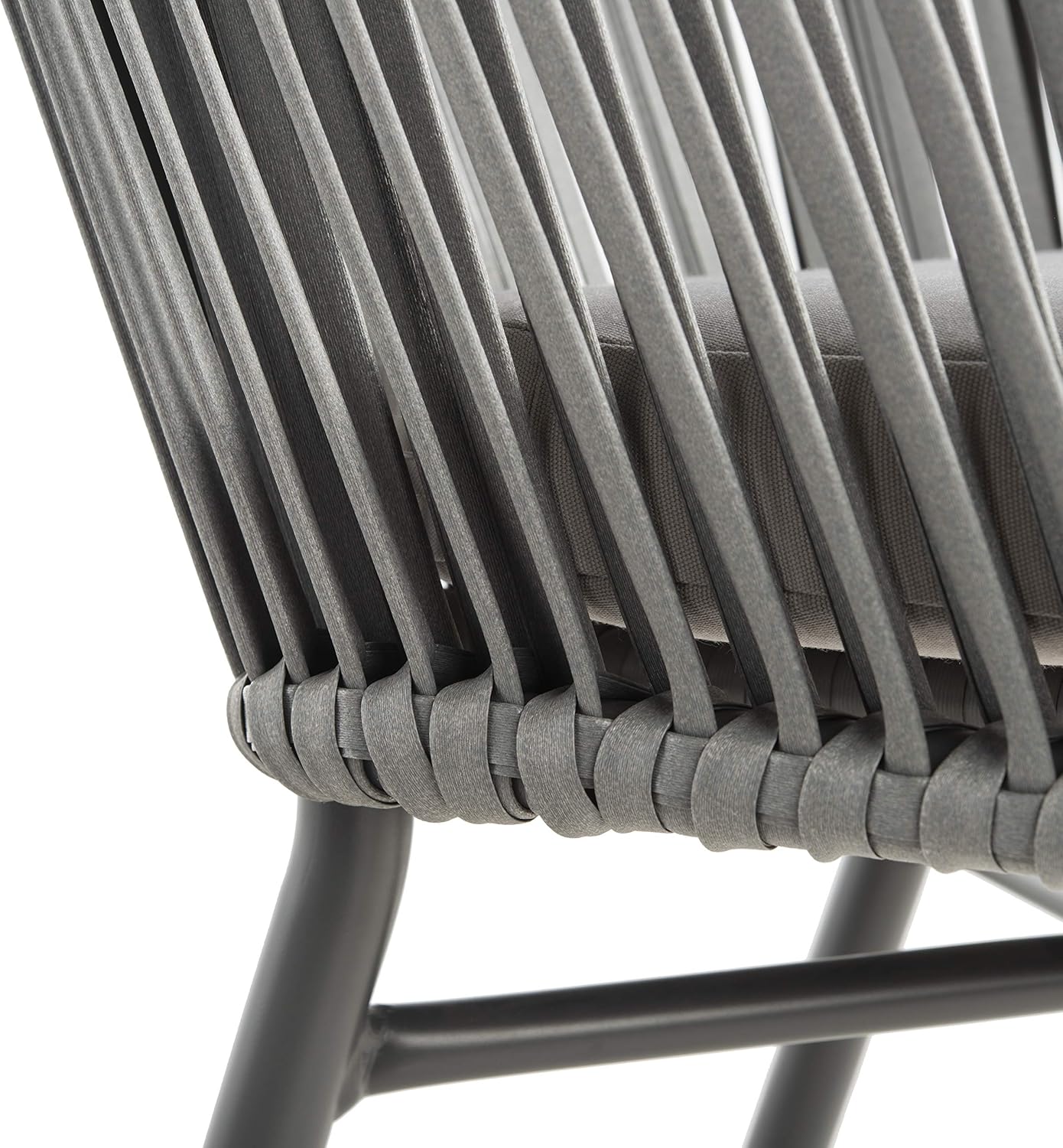 Gray Rope and Wicker Dining Arm Chair with Cushions
