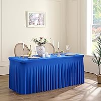 Vista 6 de Outpain 6ft Spandex Table Cloth for Standard Folding Tables-1Pack Royal Blue Table Cloth Table Protector for Party, Wedding, Cocktail, Banquet