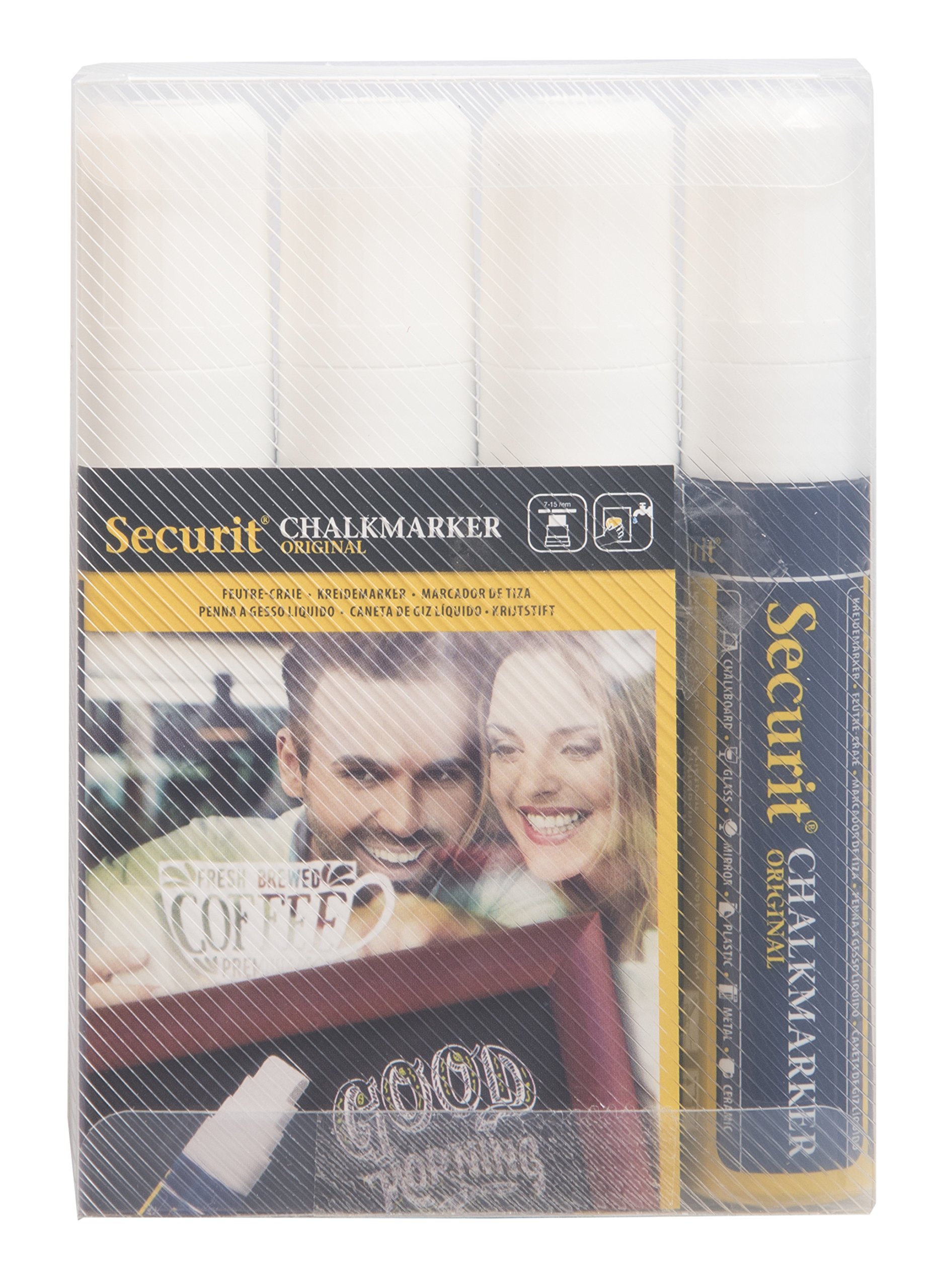 SECURIT - Set de 4 Marqueurs à Craie Liquide - Couleur Blanc