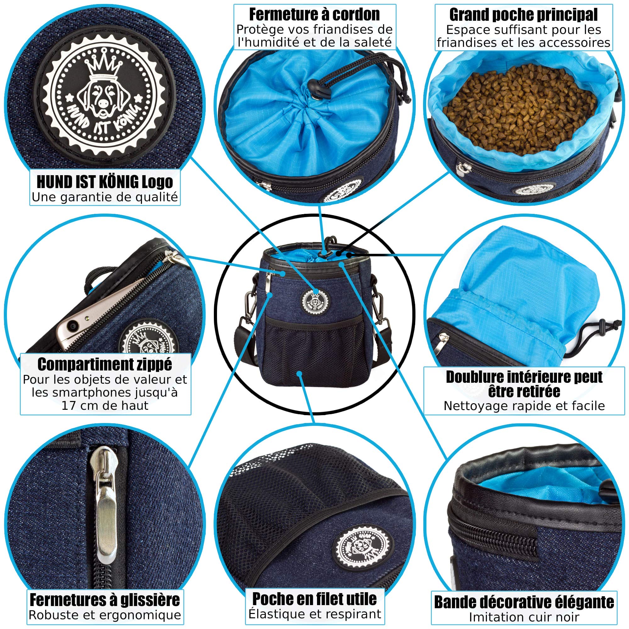 HUND IST KÖNIG Pochette friandise pour Chien qualité Premium, Le Sac de friandises pour Tout. Pochette friandise pour Dressage Chien et Formation Chiots.