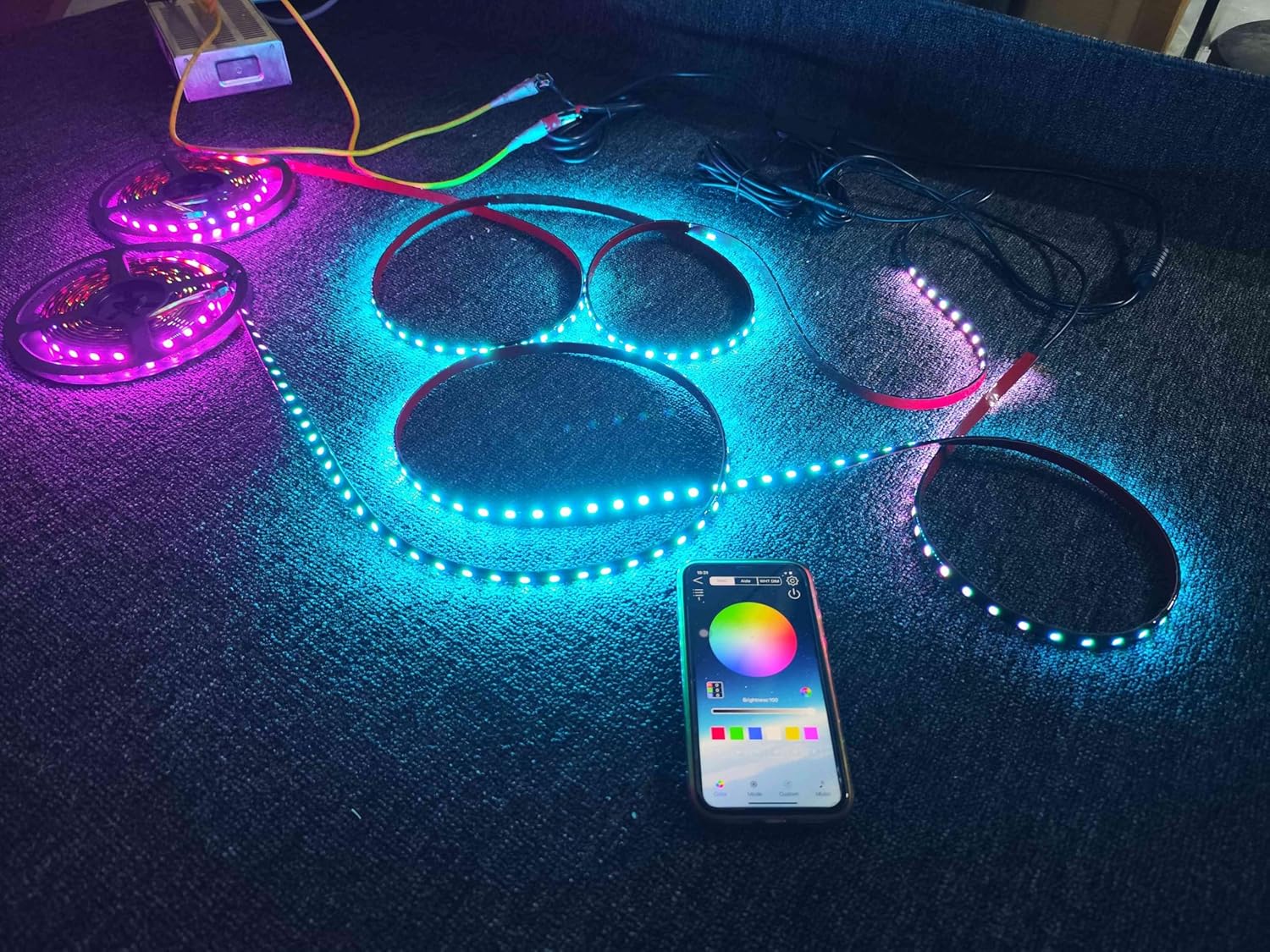 Lighting - Tinted Smoked LEDs 16PCS 1FT 30CM 12" Single Row Chasing Dream Color LEDs Light Strips KIT Dynamic Car Truck Hood Lighting Underglow Slingshot 2015-2025 APP Remote