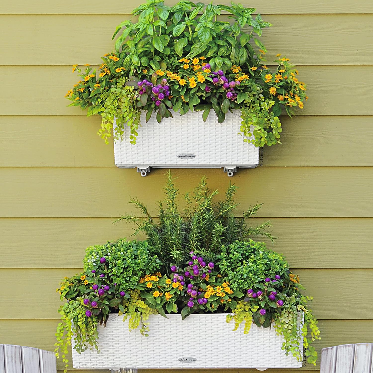Lechuza BALCONERA Cottage 80 White, Self-Watering Window Box (Railing Planter), H7.5 L31.5 W7.5 in