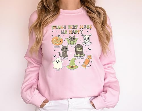 Miniatura 9 de ElixirStreet Halloween Hoodies, Retro Things That Make Me Happy Halloween Sweatshirt, Cute Halloween, Graphic Tee, Cute Spooky, Skull Sweater,