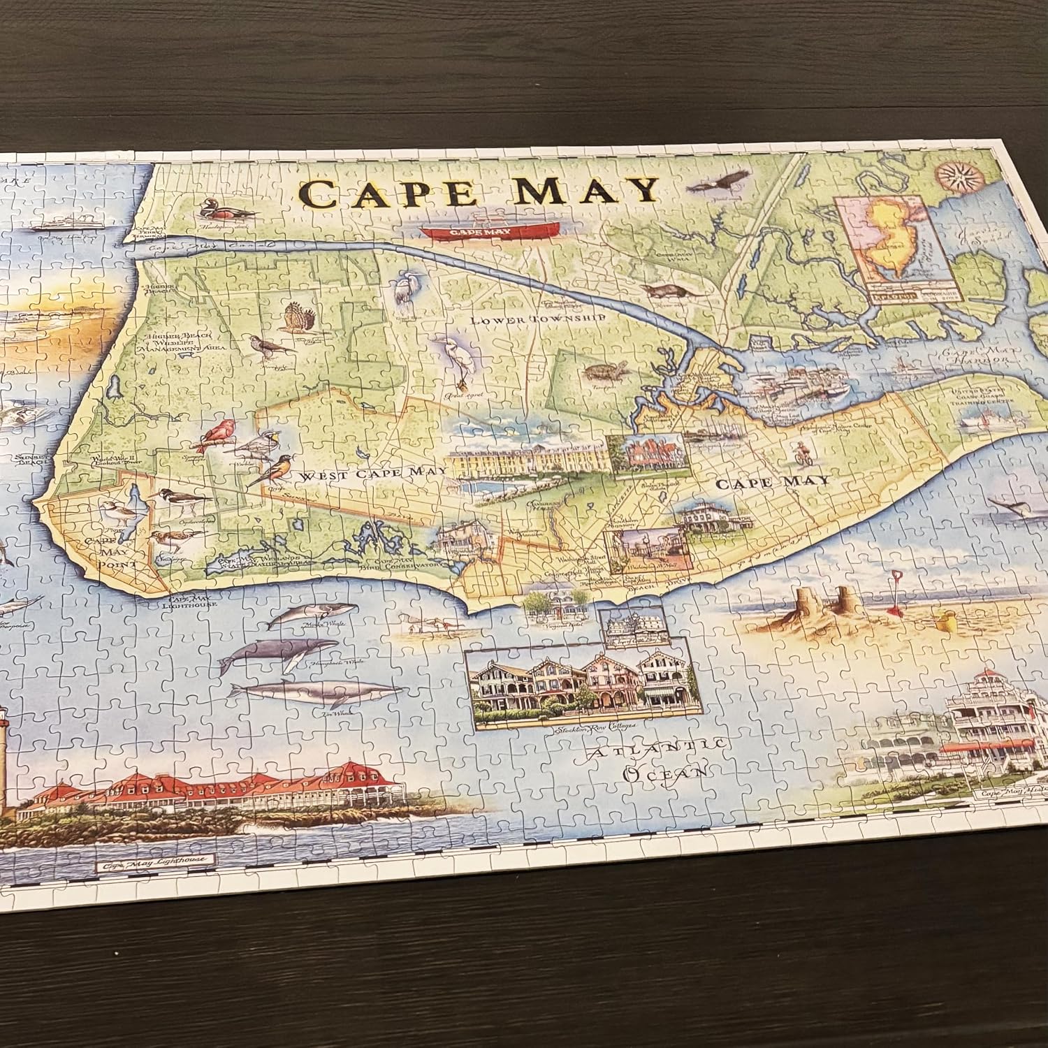 New Jersey's Cape May Map Jigsaw Puzzle - 1000 Pieces, Hand-Illustrated - Educational & Fun Family Activity, Ages 7+, Includes Poster image 2