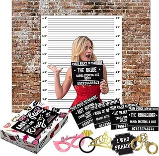 Deluxe Bachelorette Party Gift Box! Cloth Backdrop, 40 Unique Bachelorette Party Mugshots, Photo Booth Props Plus Game and Activity Instructions. Great for Girls Night Out, Stagette, Hen Parties!