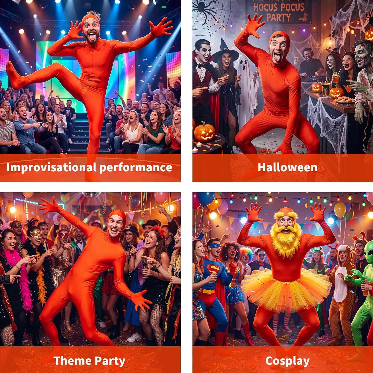 Orange Bodysuit Spandex Morph Suit for Women Open Face Halloween Costume