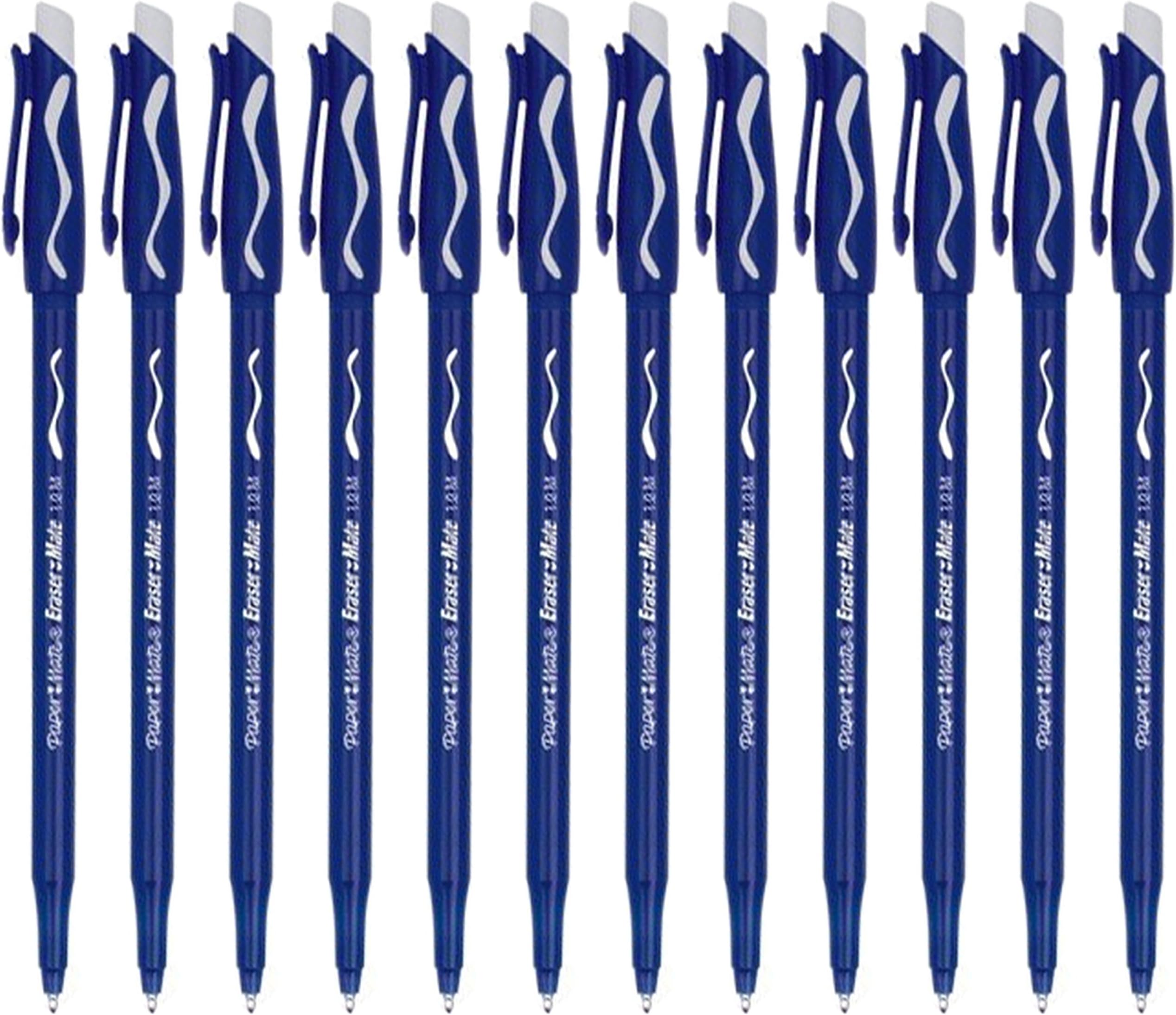 Paper Mate EraserMate Stick Ball Point Pen, 1.0mm, Medium Point, Blue Ink, 4-Count(Pack Of 3)