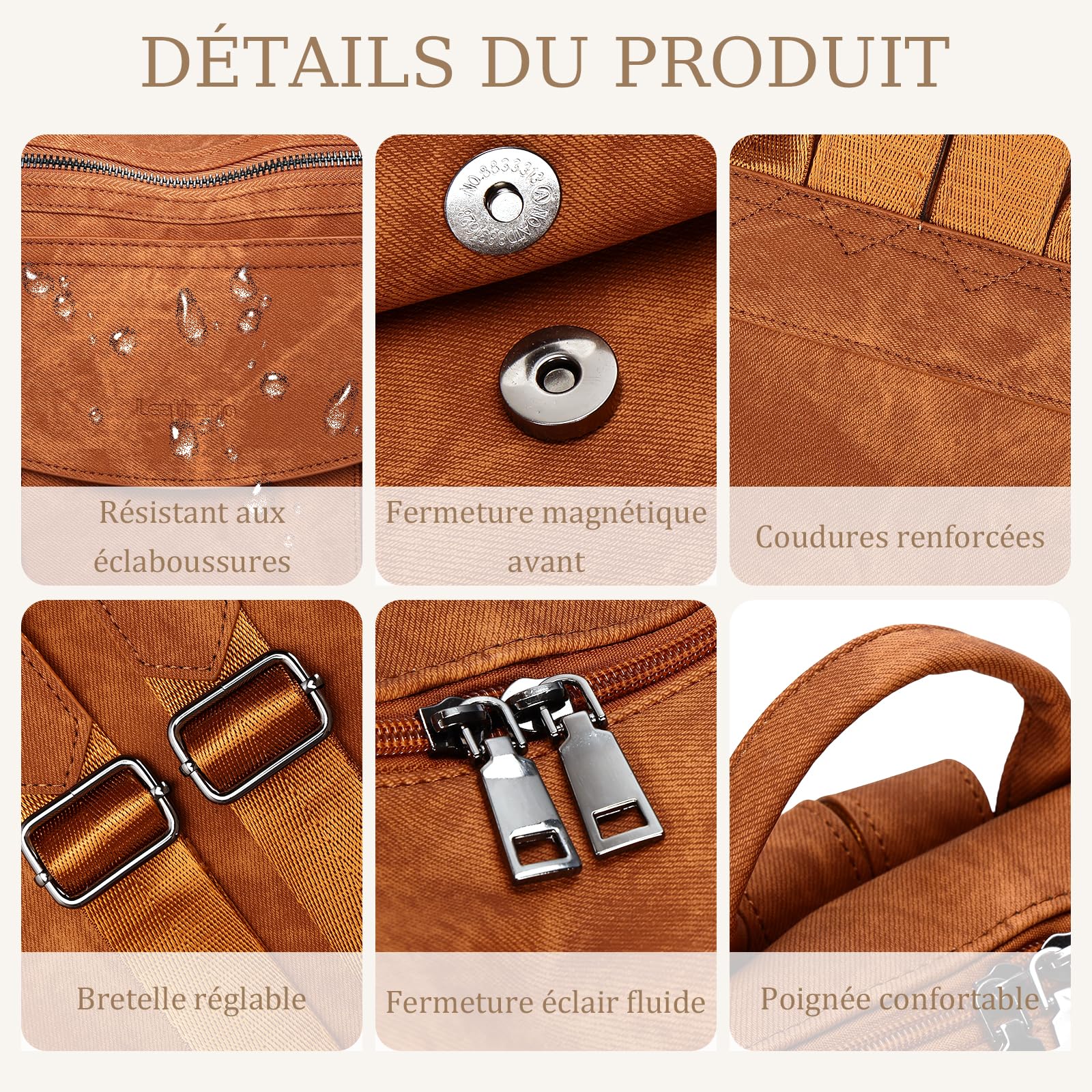 Sac a Dos Femme en Cuir Vegan, Sacs à Main Portés Dos Antivol Imperméable Elegant Leger, Backpack pour Voyage L'école Travail Université Collège Shopping