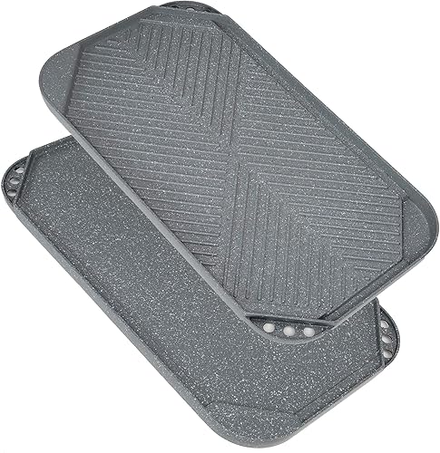 Ecolution Reversible 19.5 x 11 pulgadas, antiadherente, apto para lavavajillas, doble quemador, utensilios de cocina, aluminio fundido, granito gris