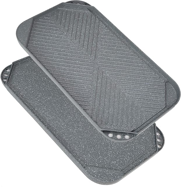 Ecolution Reversible 19.5 x 11, Non-Stick, Dishwasher Safe, Double Burner Family Griddle Grill Pan Cookware, Cast Aluminum, Gray Granite
