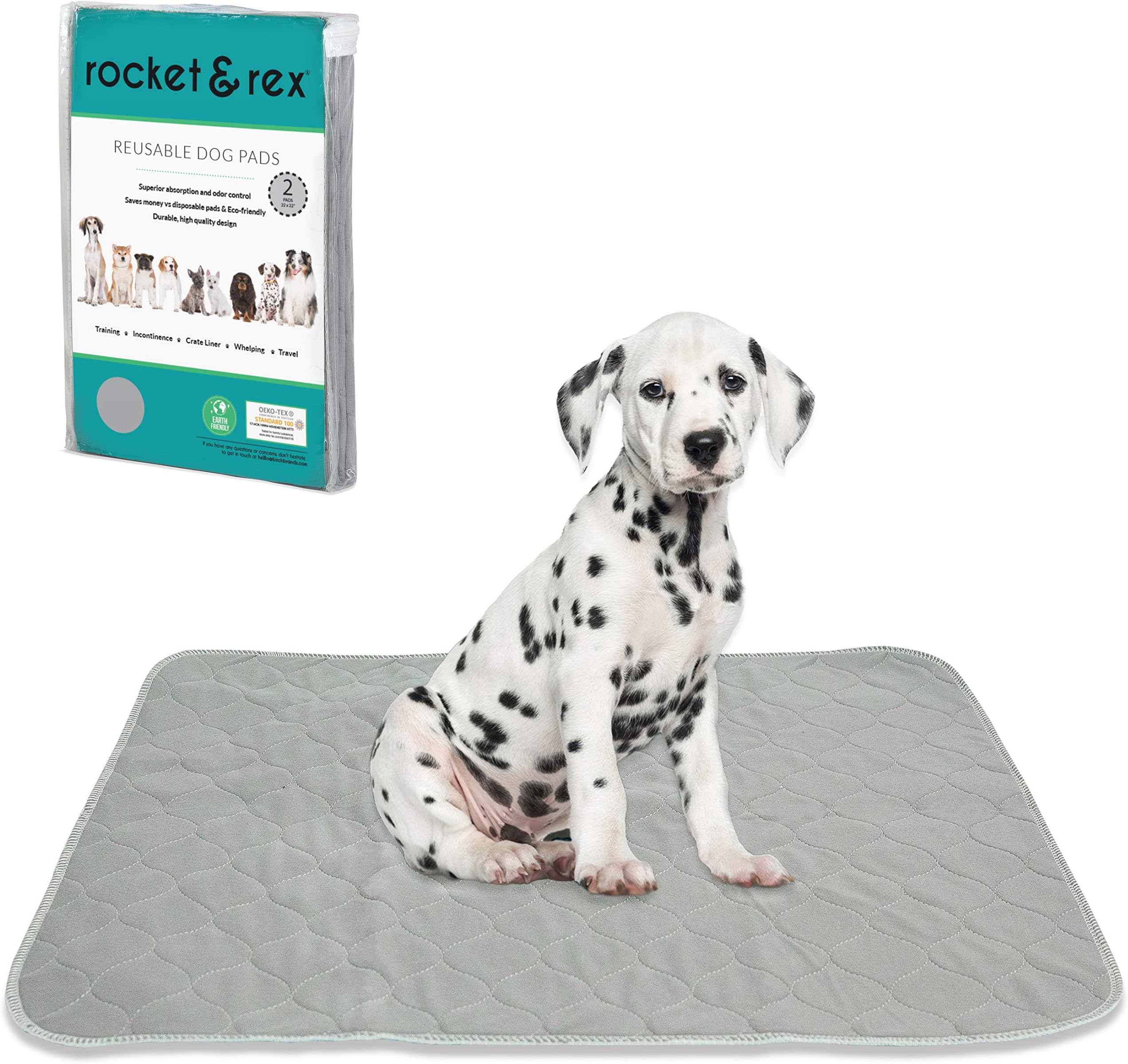 rocket & rex Washable, Puppy Pee Pads. Waterproof, Pet Training Reusable Pads. 2-Pack. Leak-Proof and Absorbent. Whelping, Incontinence, Travel, Bed Wetting, Mattress Protector.