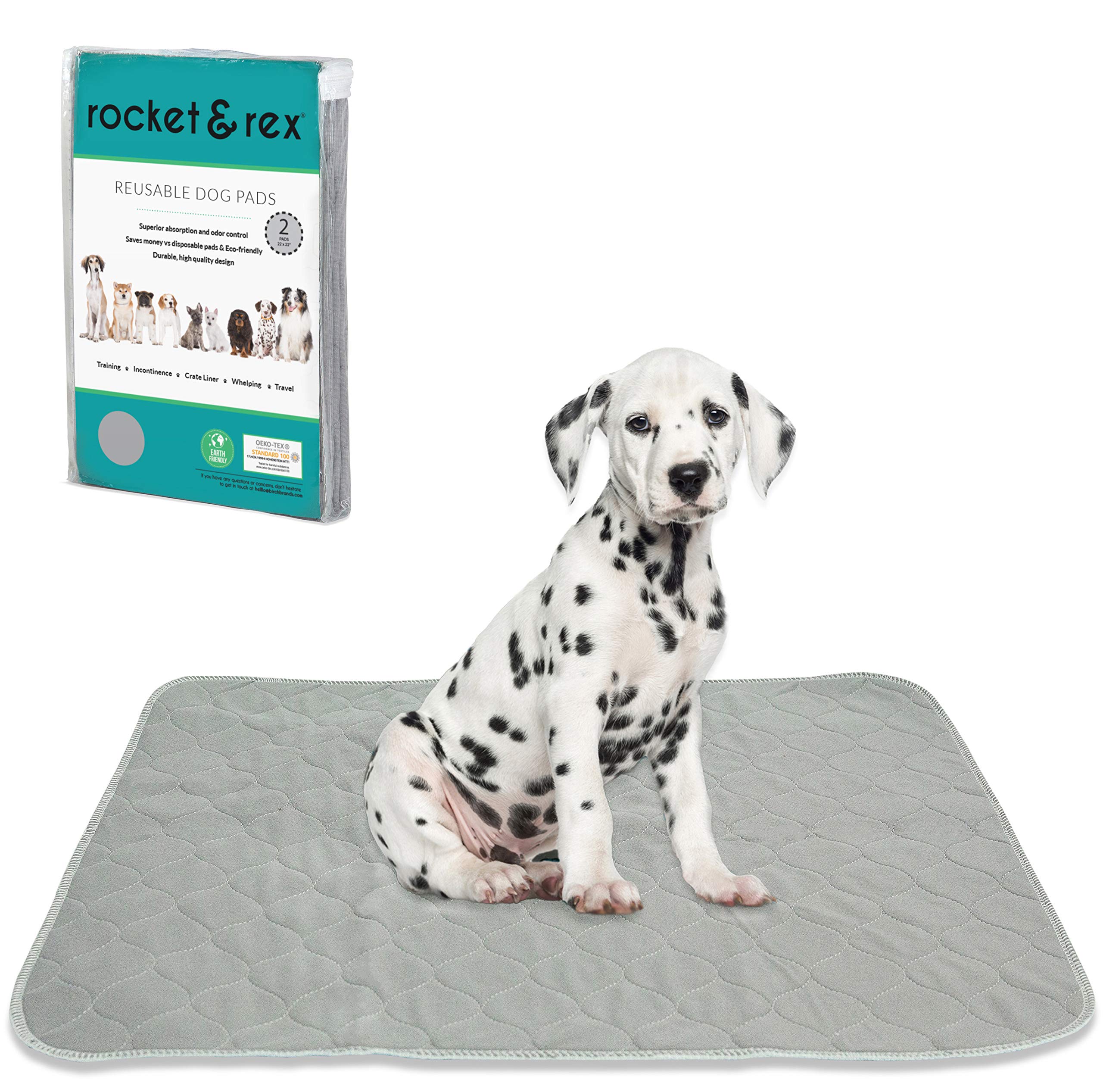 rocket & rex Washable, Puppy Pee Pads. Waterproof, Pet Training Reusable Pads. 2-Pack. Leak-Proof and Absorbent. Whelping, Incontinence, Travel, Bed Wetting, Mattress Protector.