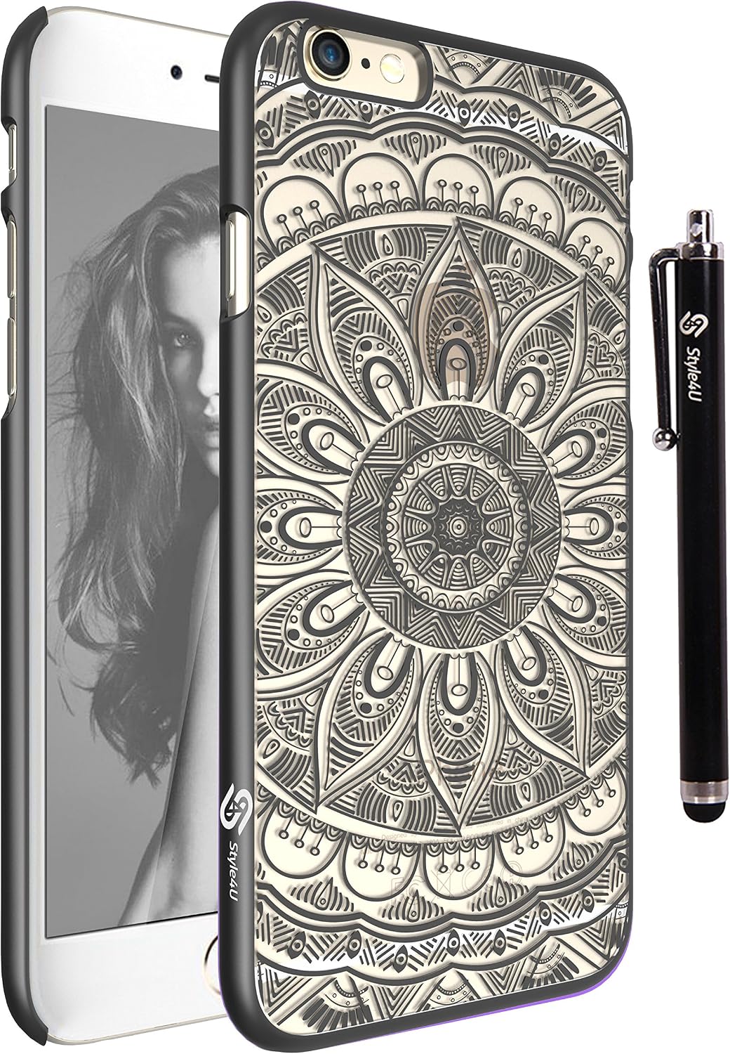 iPhone 6 Case, Style4U iPhone 6 [Black] Tribal Totem Design Slim Fit Case Cover for Apple iPhone 6 4.7 Inch with 1 Stylus and 1 HD Clear Screen Protector [Black]