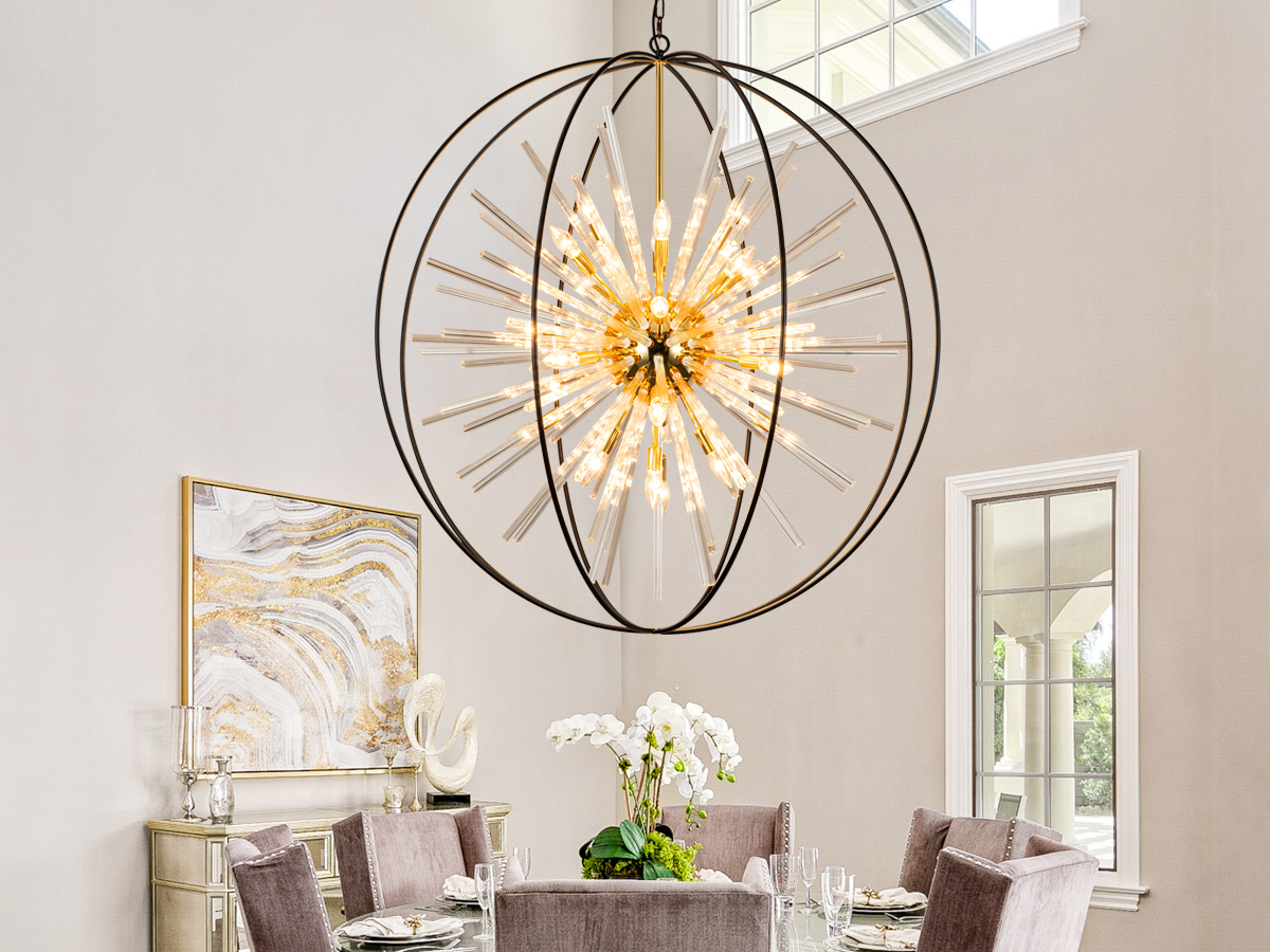 Image of Vezzio Extra Large Black and Gold Chandeliers for High Ceiling Foyer