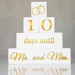 Wedding Countdown Block Set - Engagement Gifts for Couples - Up to 665 Days Wooden Wedding Countdown Calendar - Baby Milestone Blocks Photo Props - Gift for the Lovebirds - Mr and Mrs Countdown