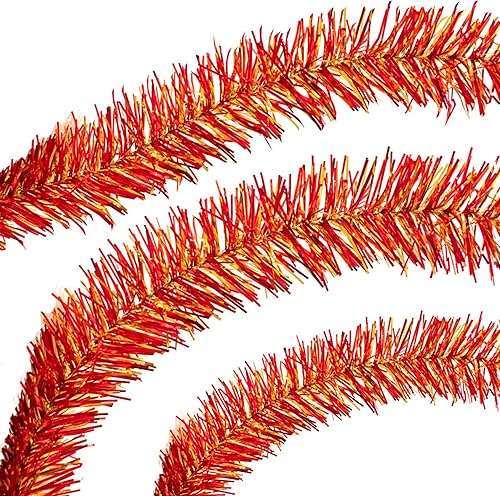 Miniatura 5 de Tinsel Garland Fringe Foil Embellishment Shiny Metallic Colors 30 Feet Long 3in Width Diameter (Red & Gold)