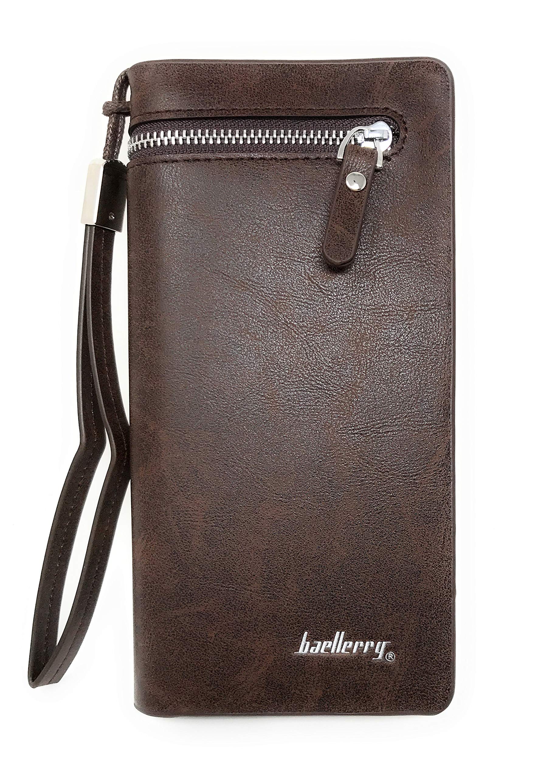 BaellerryPremium Men's Bifold Long Check Book Wallet (Coffee)