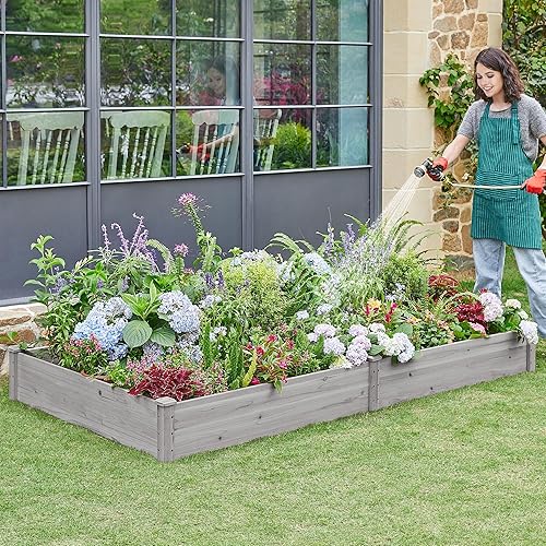 Miniatura 2 de Yaheetech Jardinera elevada de madera para horticultura de 8 x 4 pies, maceta elevada divisible para flores, verduras, hierbas en patio trasero,