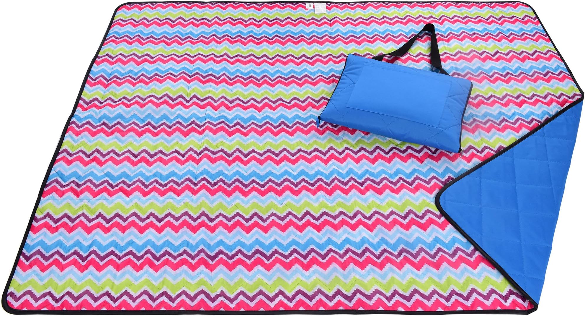 RoeburyBeach Blanket Sand Proof & Outdoor Picnic Blanket - Water Resistant, Large Mat for Camping or Travel. Washable, Foldable, Easy Carry Compact Tote Bag (Wave Design)
