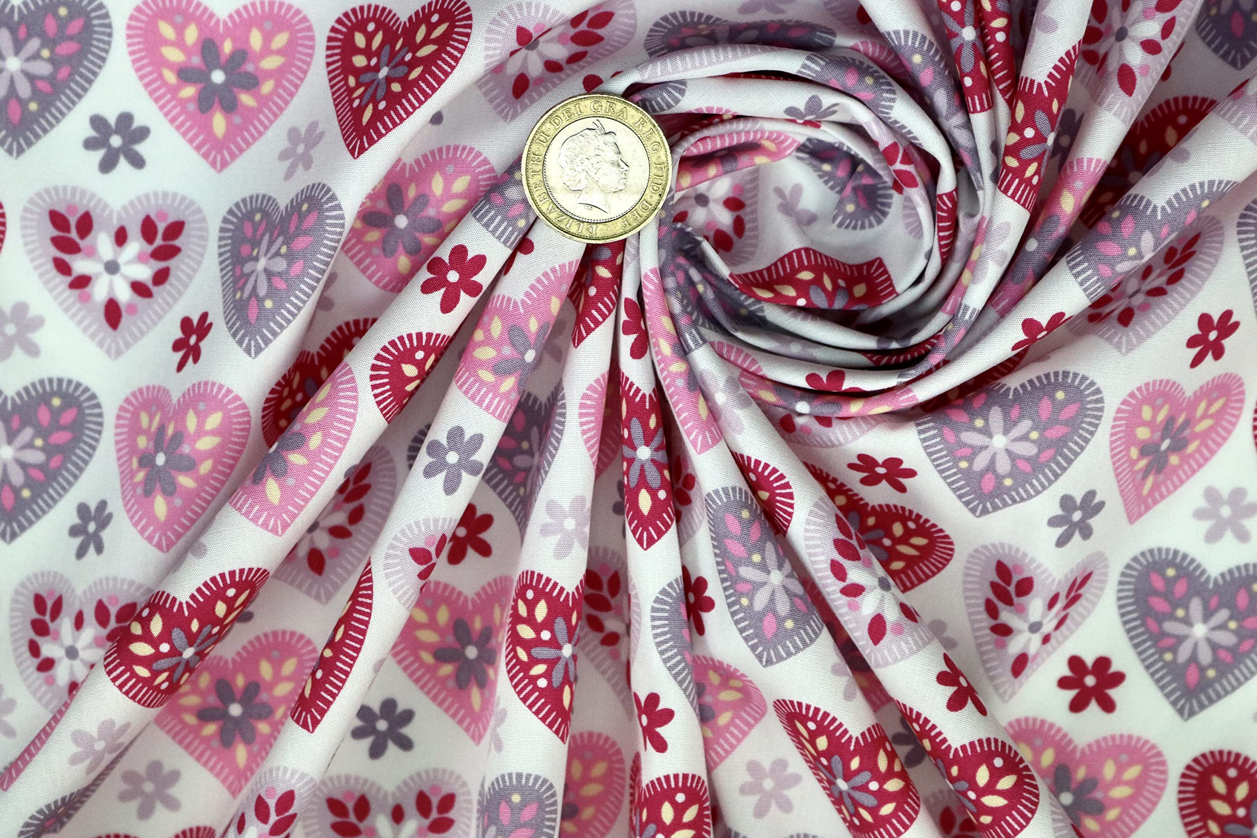 Pyrhan 100% Cotton Fabric By Rose & Hubble | Candy Hearts Printed Cotton Fabric By The Metre UK | 45 inches (114 cm) | Crafting Fabric & Dressmaking Fabric (White)