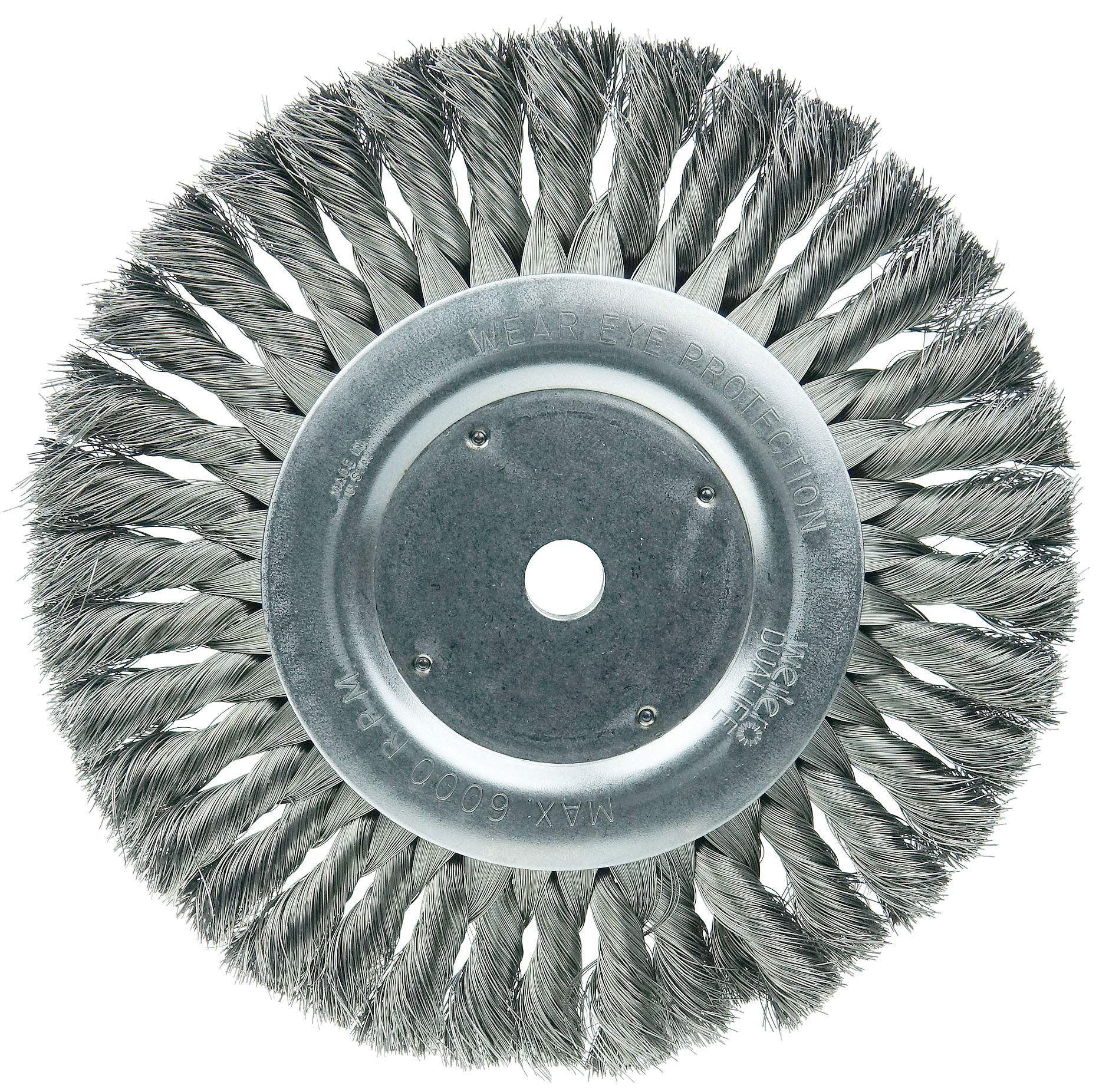 Cepillo de rueda de alambre estándar Weiler Dualife, agujero redondo, acero, parcial nudo torcido.
