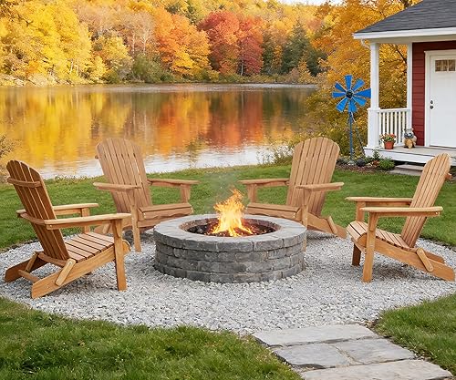 Miniatura 7 de Juego de 2 sillas Adirondack plegables de madera para exteriores con respaldo premontado, silla de patio de madera para jardín, patio trasero