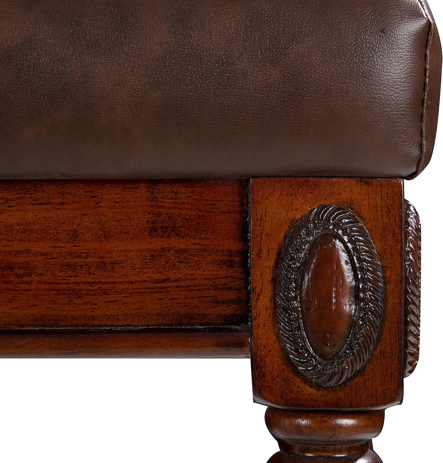 Vanity Stool Bench for Makeup Room, Upholstered Piano Bench with Faux Leather, Shoe Bench with Carved Wood Leg, 18.5” x 14.2” x 19.1" Bed End Benchs, Tool-free Assembly, Walnut &Cherry Brown FD1533BN