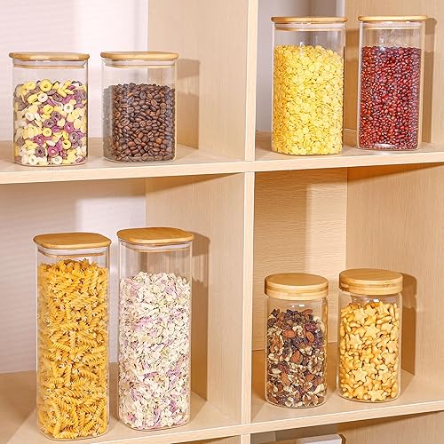 Miniatura 5 de Vtopmart Recipientes de vidrio de almacenamiento de alimentos de 81 onzas, juego de 3 tarros grandes para alimentos con tapas herméticas de madera