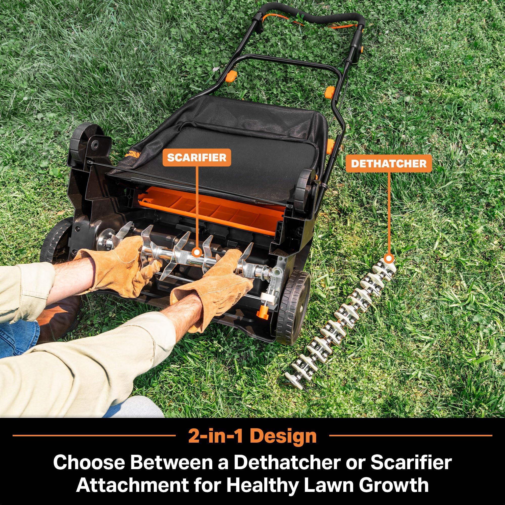 LawnMaster 48V MAX Brushless 16” Cordless Scarifier & Dethatcher with Removable Thatch Collection Bag Quick-Fold – CLGVB4816 - Additional View