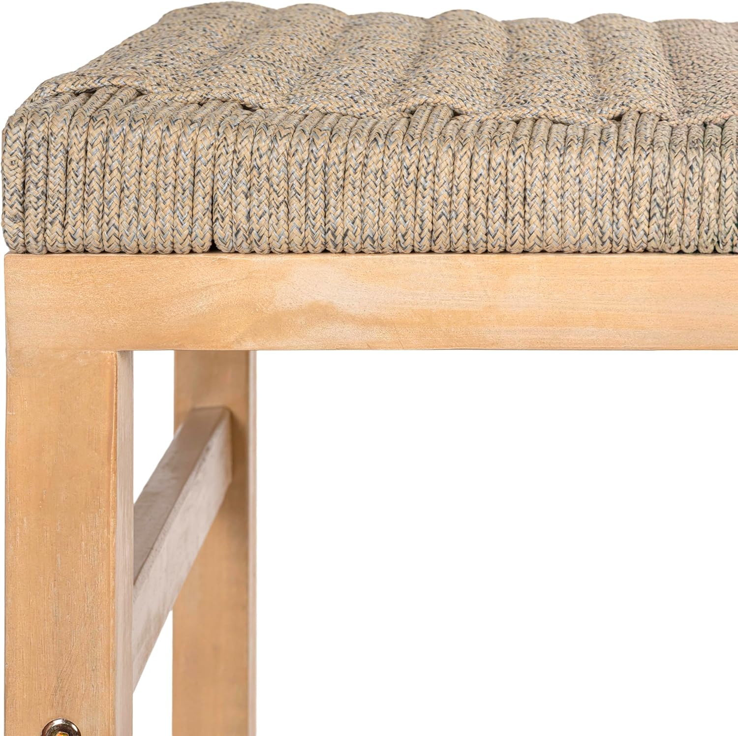 JONATHAN Y CSL1201A-SET2 Armand 25.6" Modern Coastal Backless Acacia Wood Outdoor Bar Stool with Woven Rope Seat, for Patio, Lawn, Backyard, Deck, Light Teak/Ivory (Set of 2)