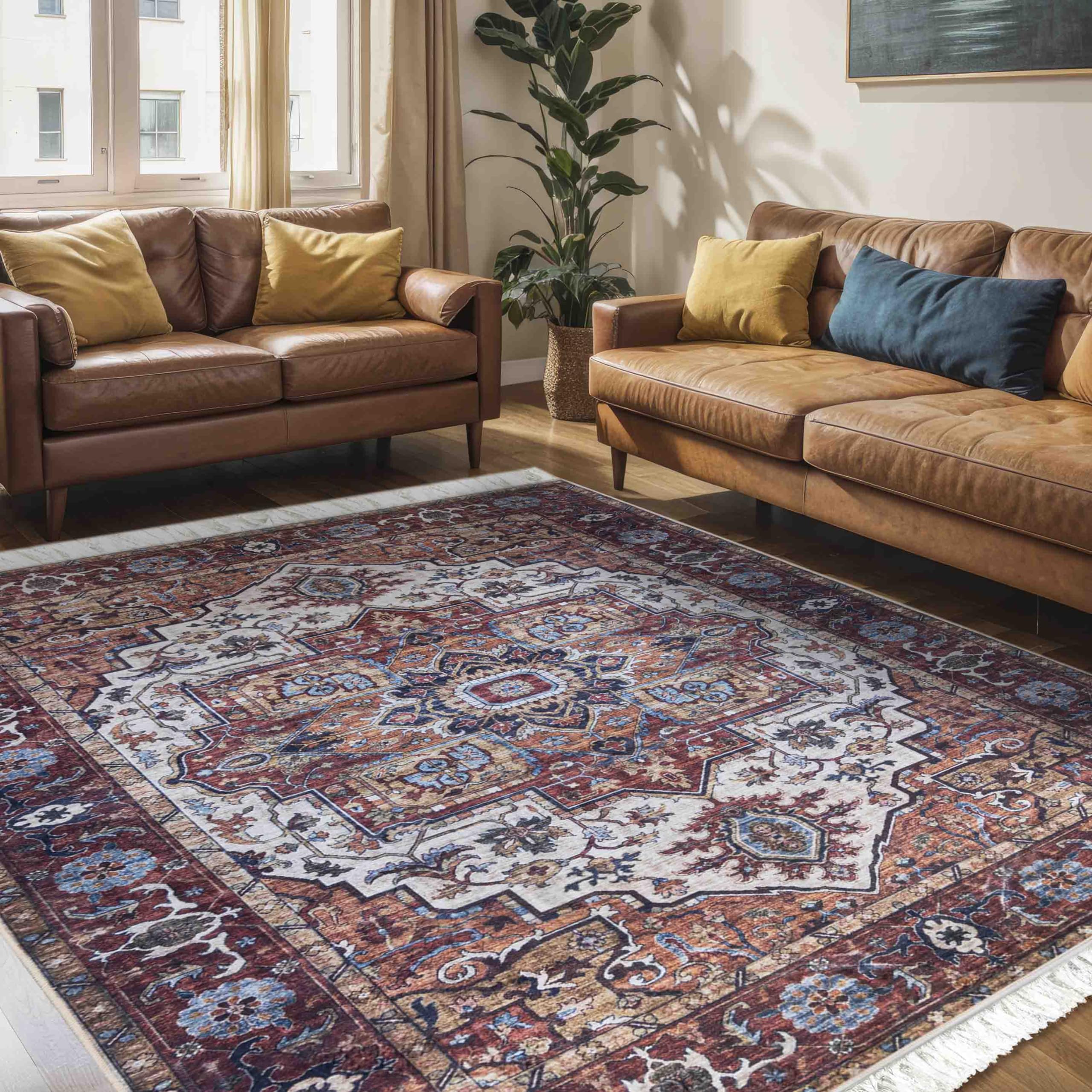 Mazovia Alfombra Tradicional - Lavable, Antideslizante - Diseño Oriental de Salón Pelo Corto - Alfombra de Matrimonio, Dormitorio - Rojo Marrón 160 x 230 cm