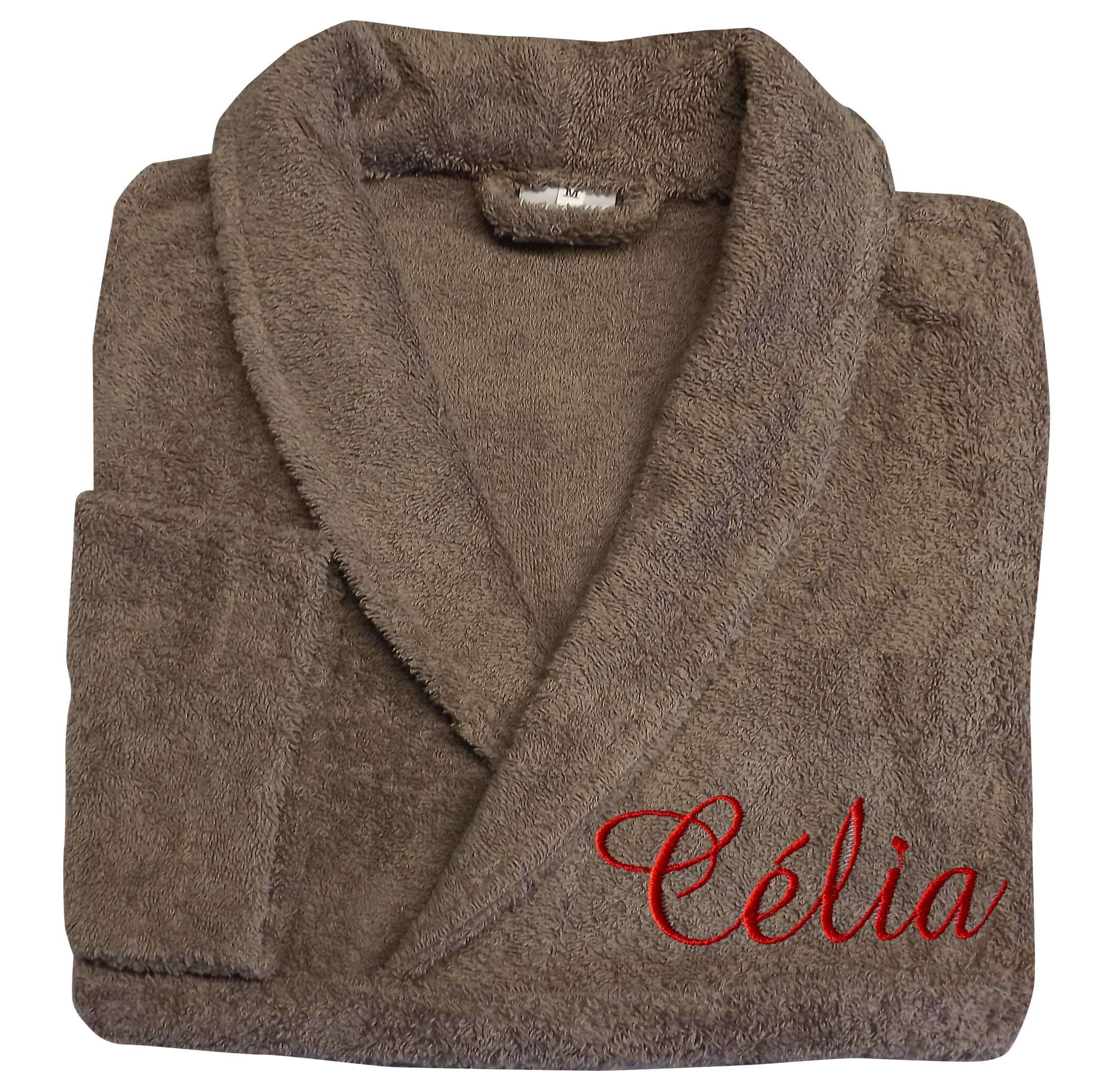 Peignoir personnalisé chocolat col chale : le cadeau brodé idéal taille S