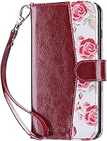 Vista 9 de ULAK Funda tipo cartera compatible con iPhone 7 Plus/8 Plus, piel sintética de alta calidad con tarjetero para mujer, función atril, funda Borgoña