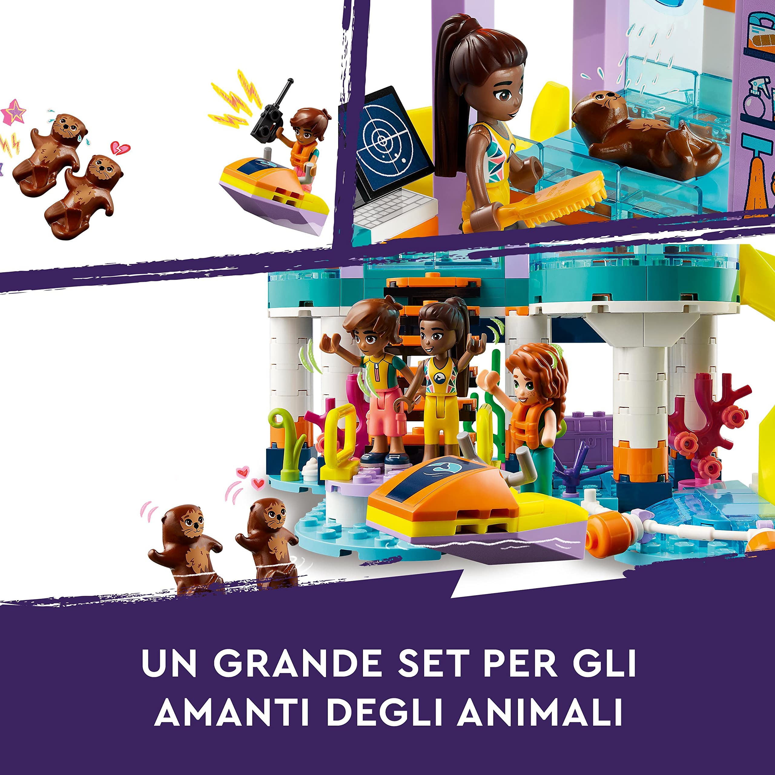 LEGO Friends Centro di Soccorso Marino, Set Veterinario Giocattolo per la Cura degli Animali, Giochi per Bambine e Bambini da 7 Anni con Lontra, Cavalluccio Marino e Tartaruga 41736