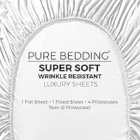 Vista 5 de Pure Bedding Sábanas – Juego de sábanas matrimonial [6 piezas, blancas] – Hotel Luxury 1800 microfibra cepillada – Suave y transpirable – Sábana