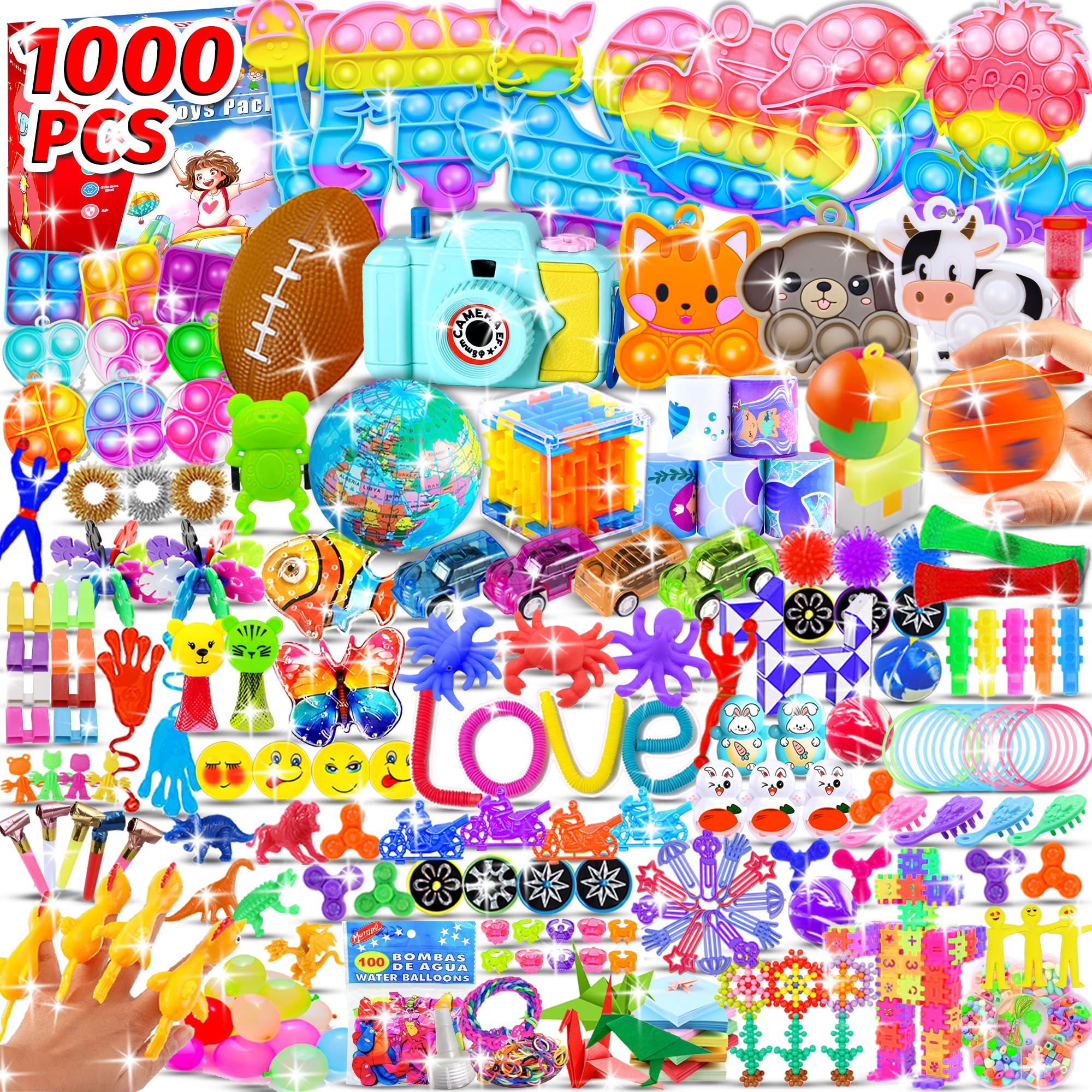 OFFIUSE 1000pcs Party Favors for Kids Fidget Toys Pack Birthday Gift Toys Goodie Bags Stuffers Sensory Toy Treasure Box Birthday Party Stocking Stuffers for Classroom