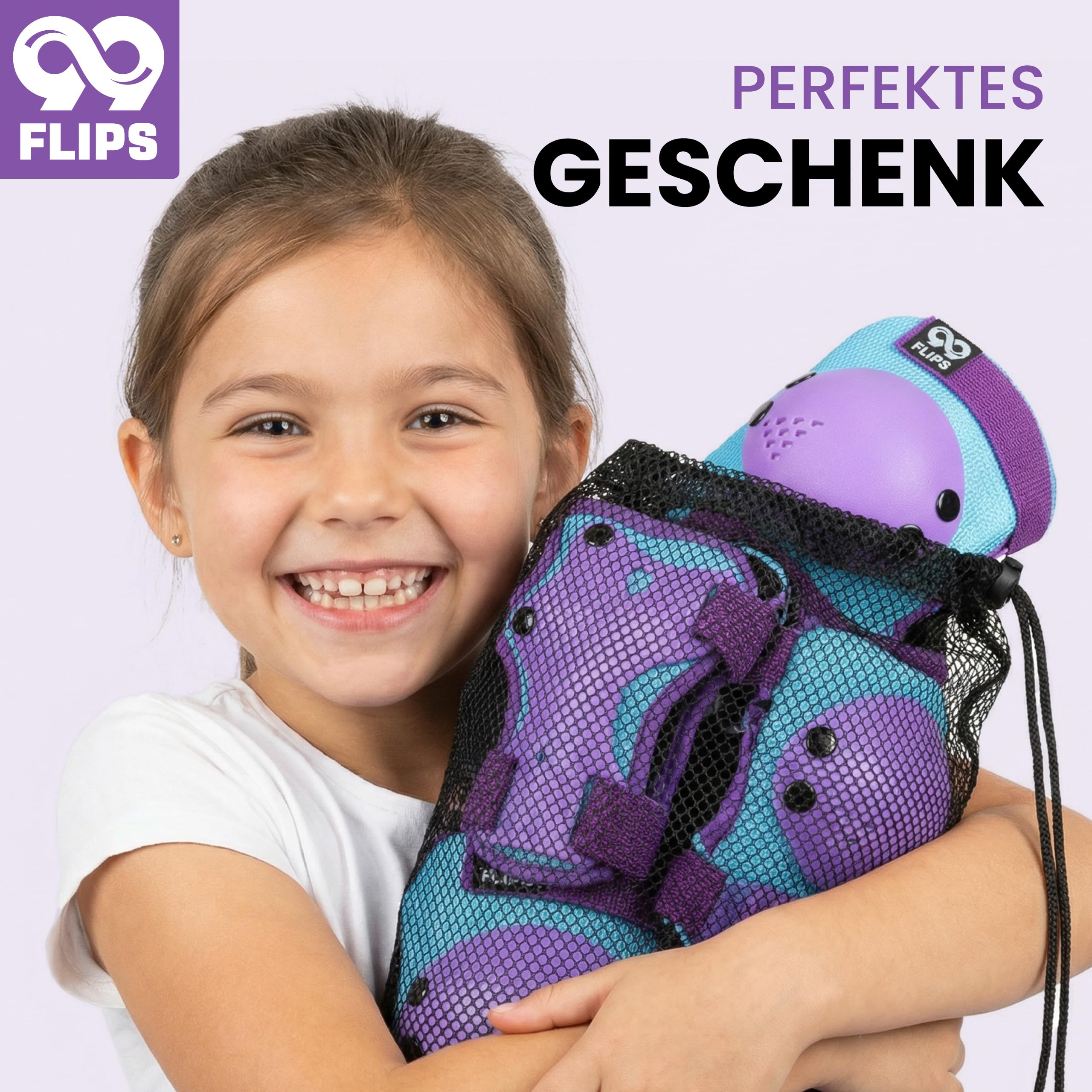 99FLIPS Schützer Inliner Kinder Set 5-12 Jahre [6er Set] mit Knieschoner, Ellenbogenschoner und Handschoner - Skateboard, Inline Skates, Scooter & Rollschuhe