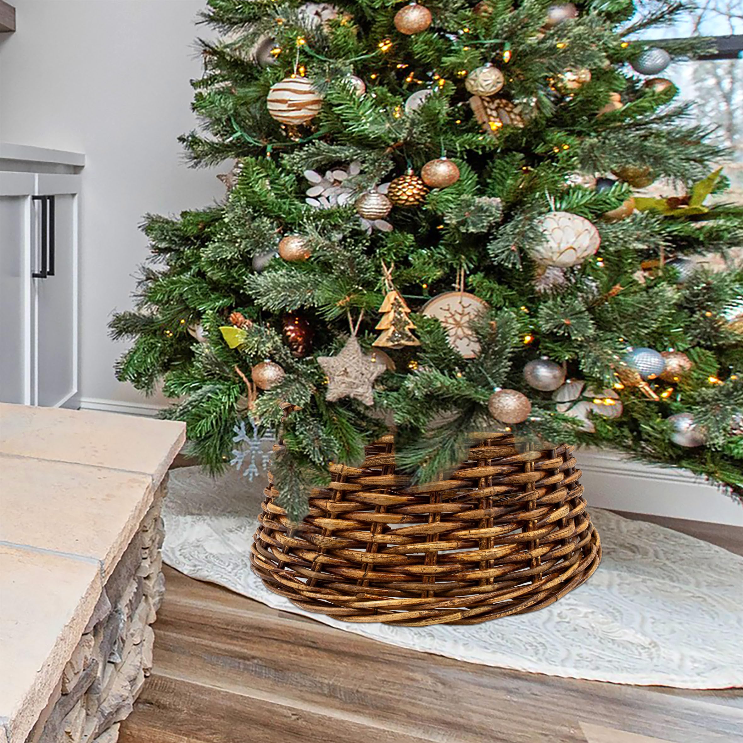 Spetebo Weihnachtsbaum Rock aus Weide - 60 cm - Christbaum Weihnachtsbaum Ständer Weihnachts Deko