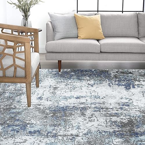 Miniatura 4 de Tayse Jerrell - Alfombra rectangular azul de 5 x 8 pies para sala, dormitorio o comedor, contemporánea, abstracta