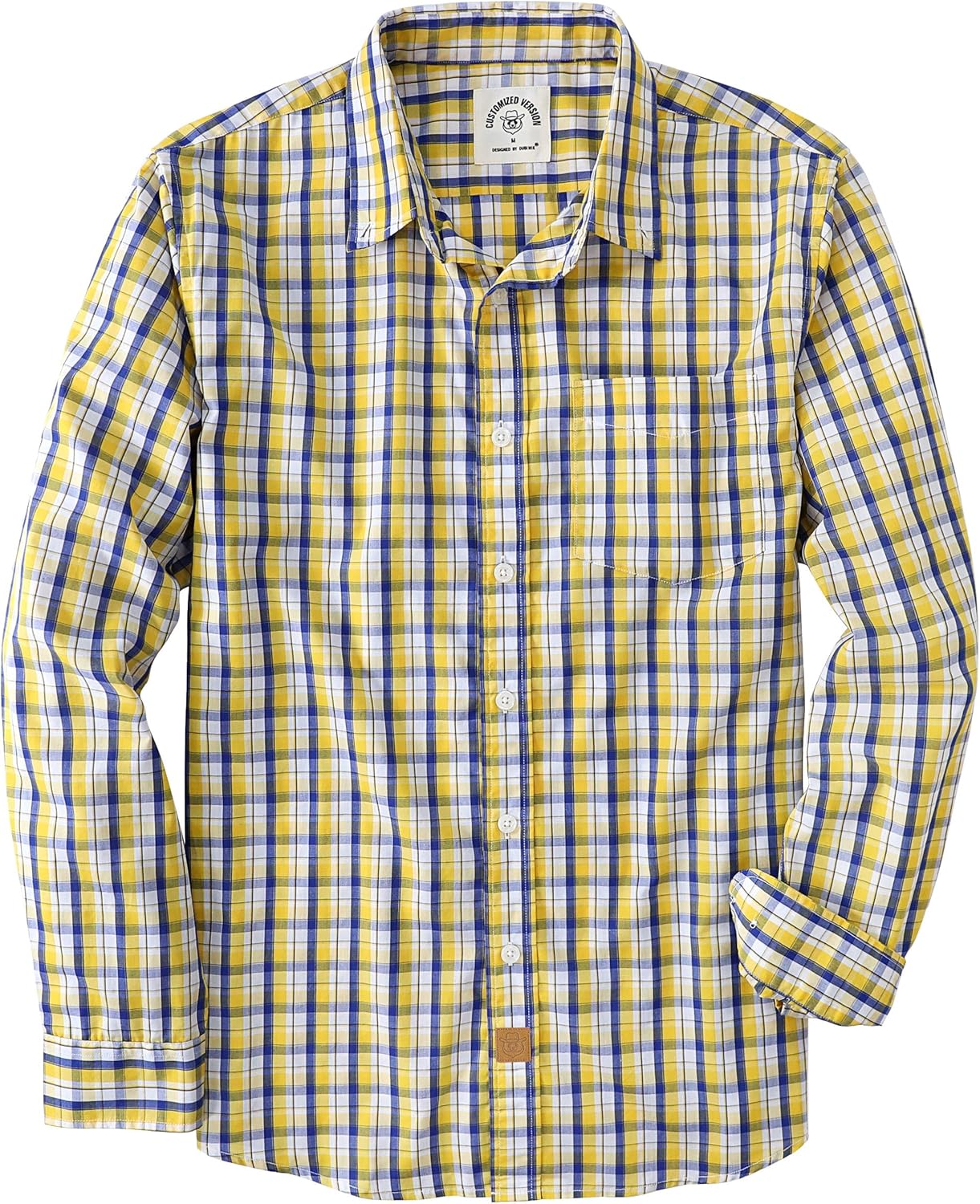 Dubinik® Mens Long Sleeve Button Down Shirts Plaid Casual Work Cotton Vintage Soft with Pocket Regular Fit