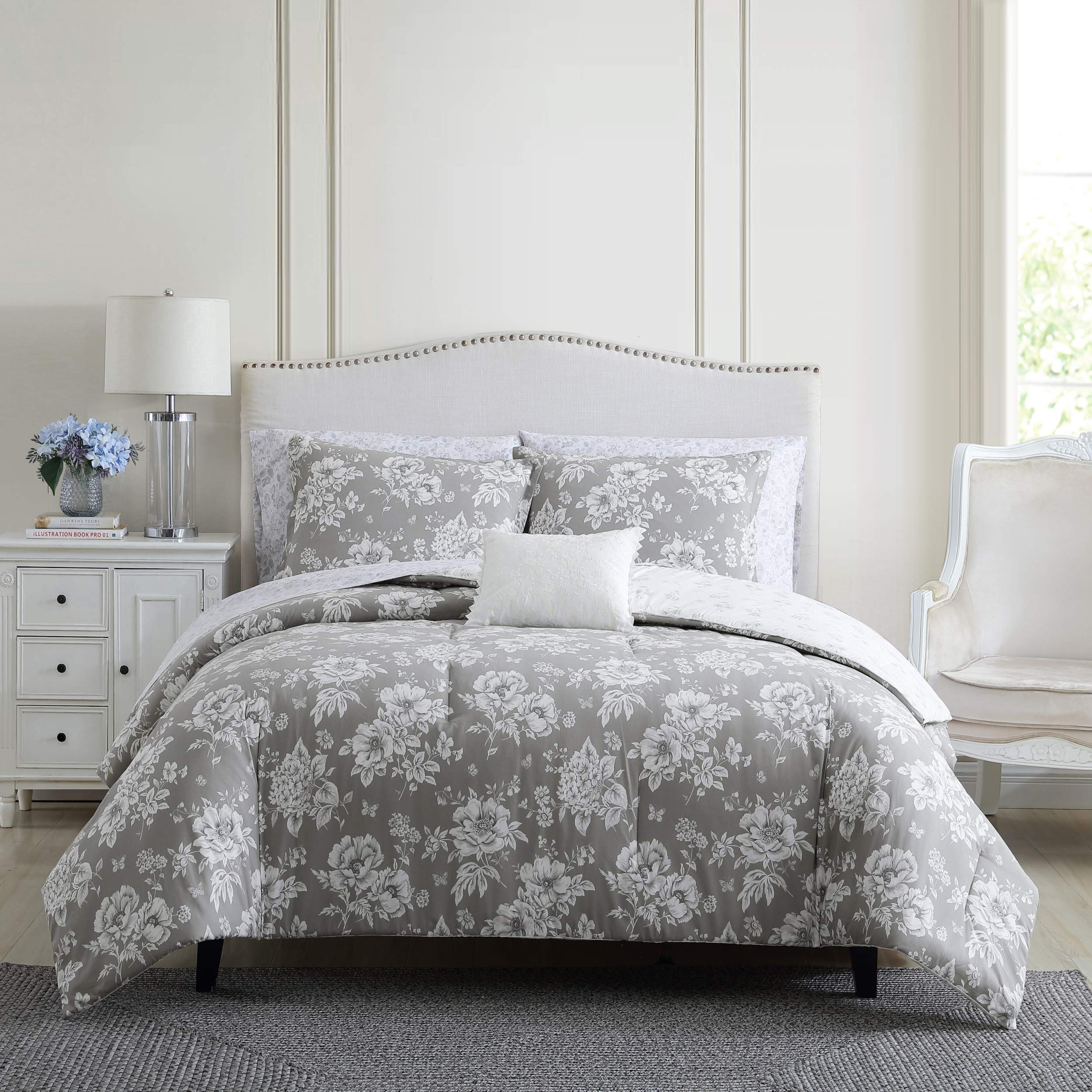 Stone Cottage | Katherine Collection | Comforter Set - Ultra-Soft 100% Cotton Fabric - Reversible, Soft, and Breathable, Queen, Grey