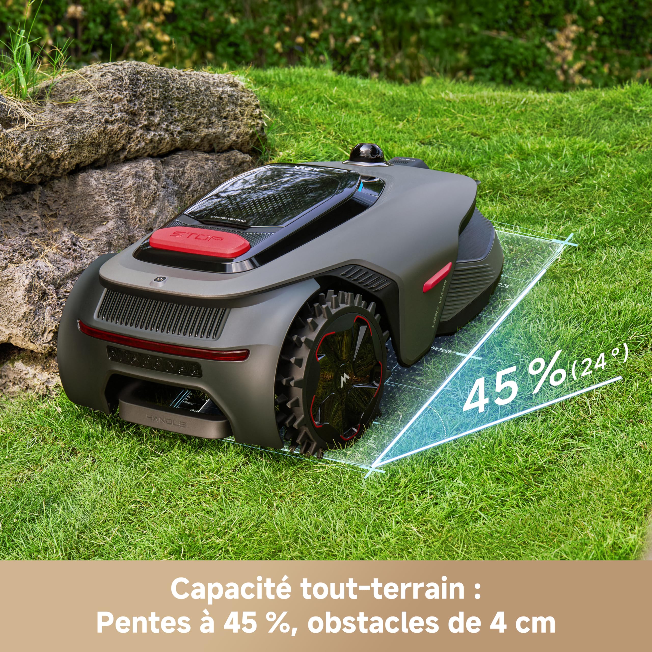 MOVA LiDAX Ultra 1600 Robot Tondeuse sans Fil périphérique avec 4G, Recommandé 1600 m², Cartographie IA & LiDAR 3D 360° sans RTK, Coupe Bordures 5 cm, Sécurité Animaux, Toutes Terrains, Tonte en U