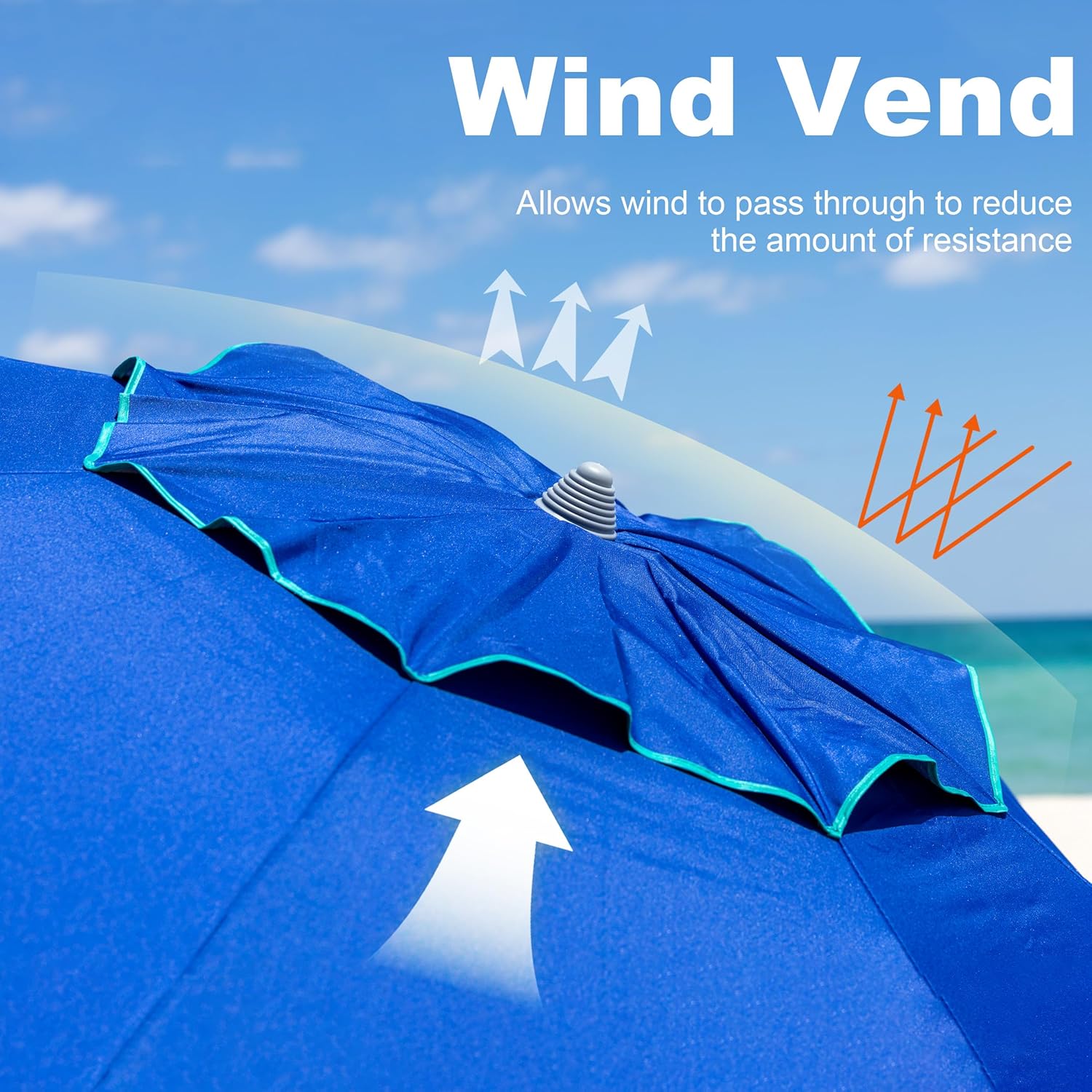 AMMSUN Beach Umbrella with Sand Anchor, 6.5 ft Heavy Duty Portable UV 50+ Protection for Sand, Beach, Patio, Garden and Outdoor with Carry Bag (Solid Blue)