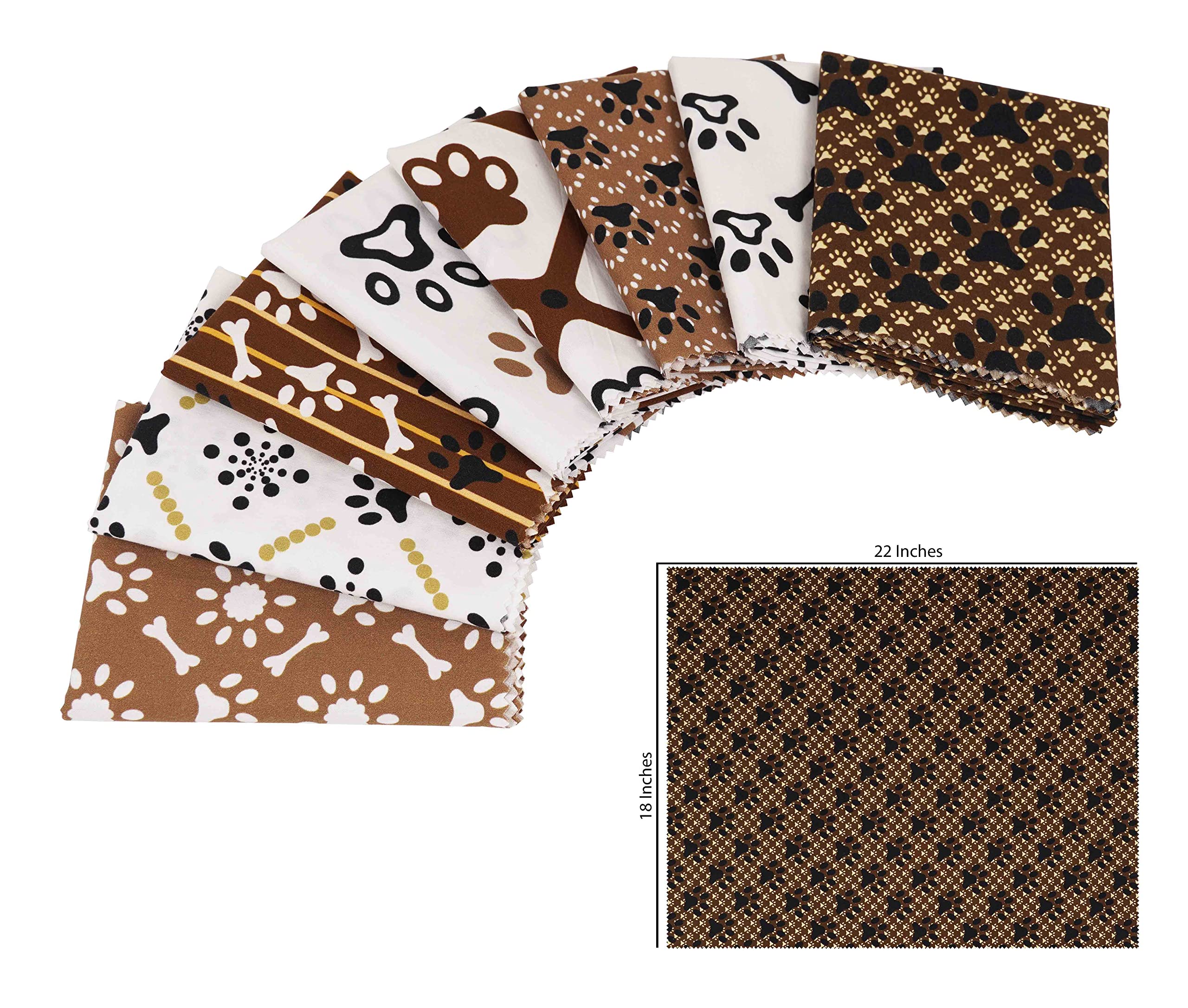 Soimoi 8 Pc Fat Quarter Bundle, Dog Paw Print Print 18"x 22" DIY Patchwork-100% Cotton Pre-Cut Quilting Fabric White & Brown