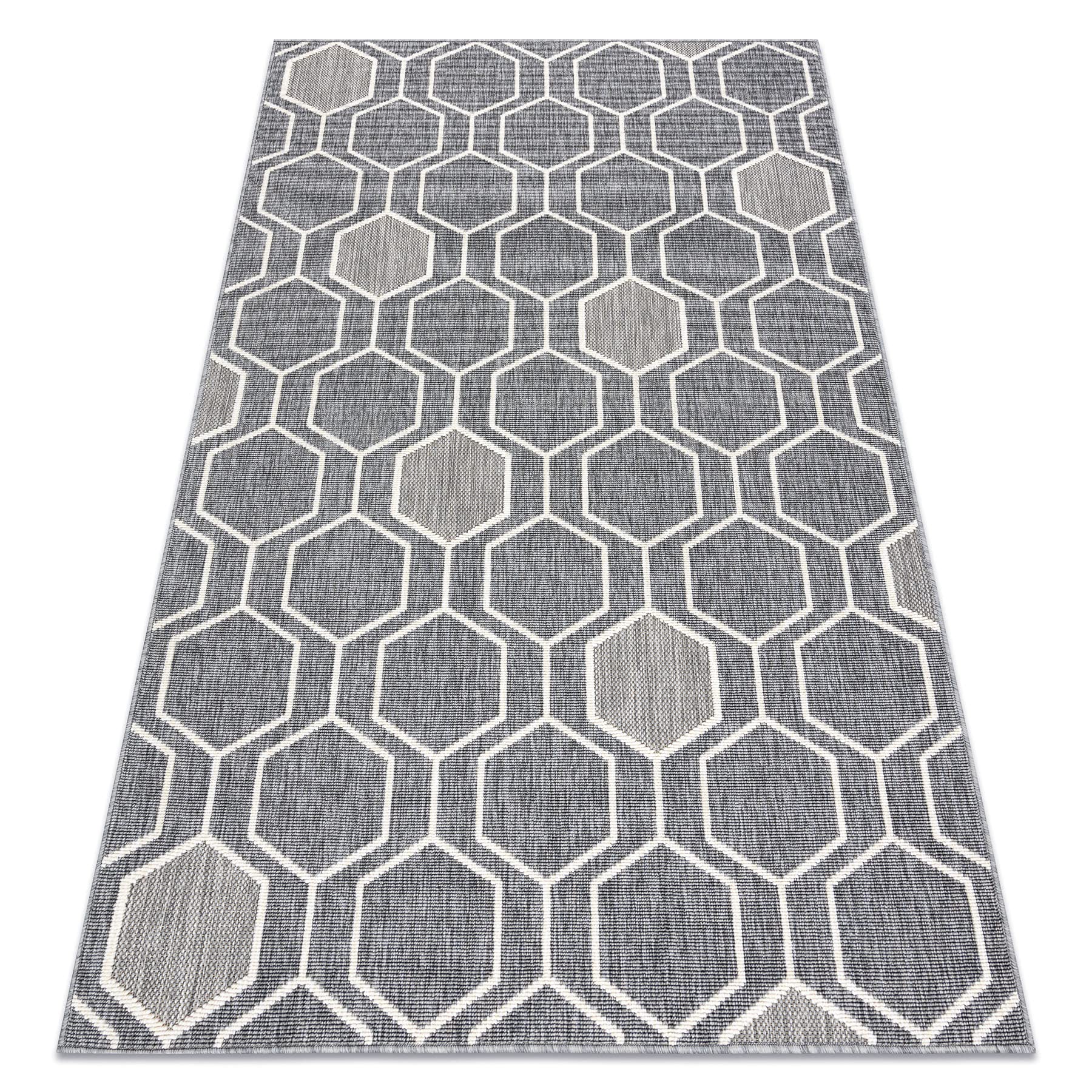 rugsx Nowoczesny dywan SISAL Spring Hexagon, sznurkowy dywan do salonu, sypialni, na taras, do kuchni, ze szlufką na dywan – szary, 140 x 200 cm