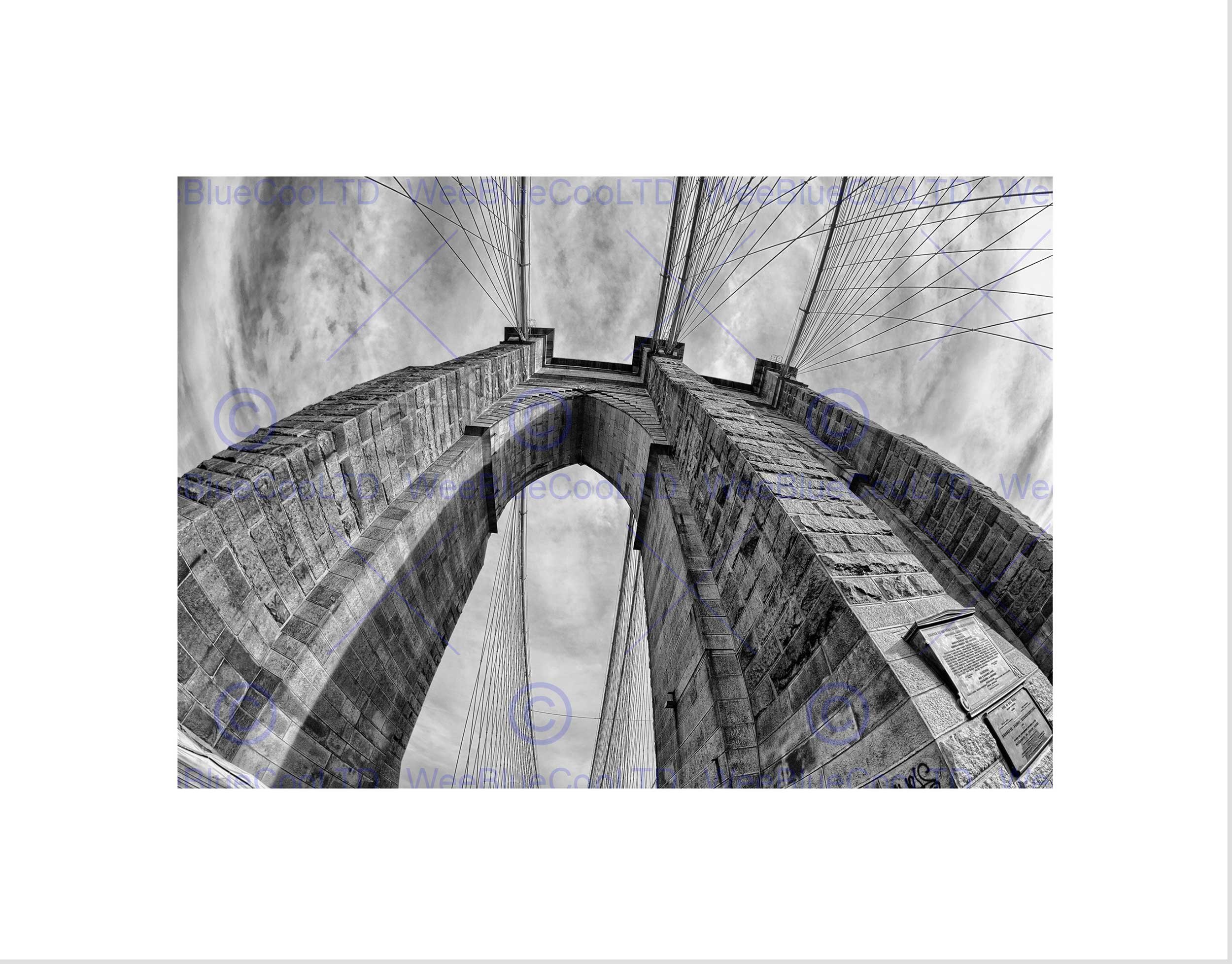 Wee Blue Coo Brooklyn Bridge Sunset New York City Black White Wall Art Print